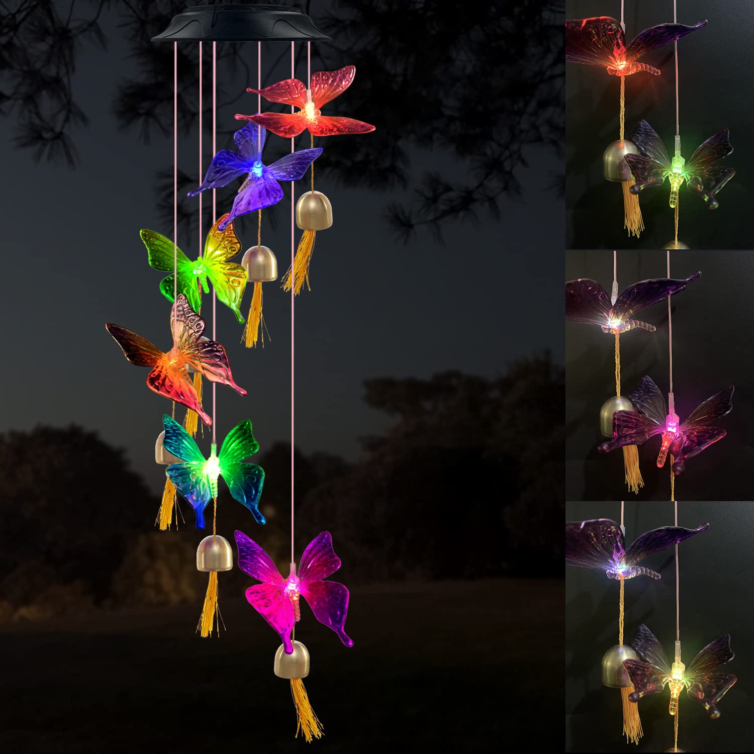 Eleven Direction Butterfly Solar Wind Chimes - Unique Outdoor Garden Decor, Birthday Gift for Mom & Women | Perfect for Patio, Yard, and Home Decoration