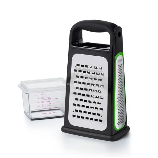 OXO Good Grips Box Grater - 4-Sided Stainless Steel Cheese & Vegetable Shredder for Cooking, Baking & Meal Prep - Durable Kitchen Gadget with Non-Slip Base