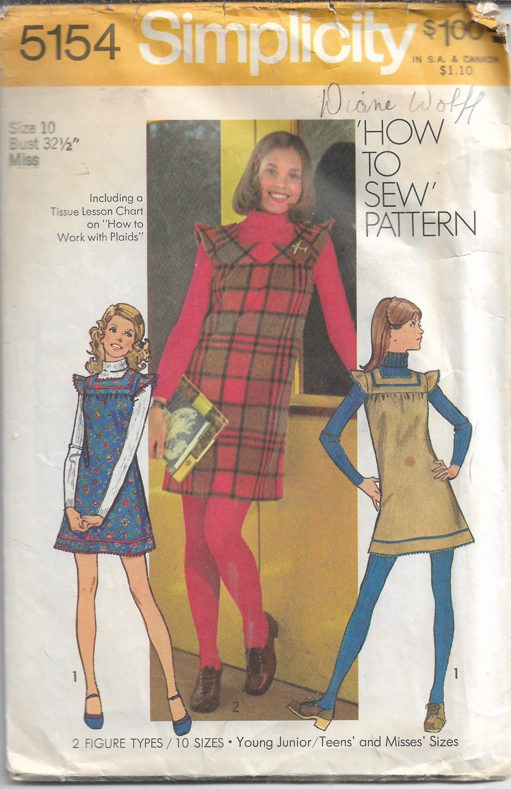 Vintage 1970s Simplicity 5154 Mini Jumper Dress Sewing Pattern - DIY Retro Fashion for Women & Teens - Perfect for Costumes, Parties & Everyday Wear