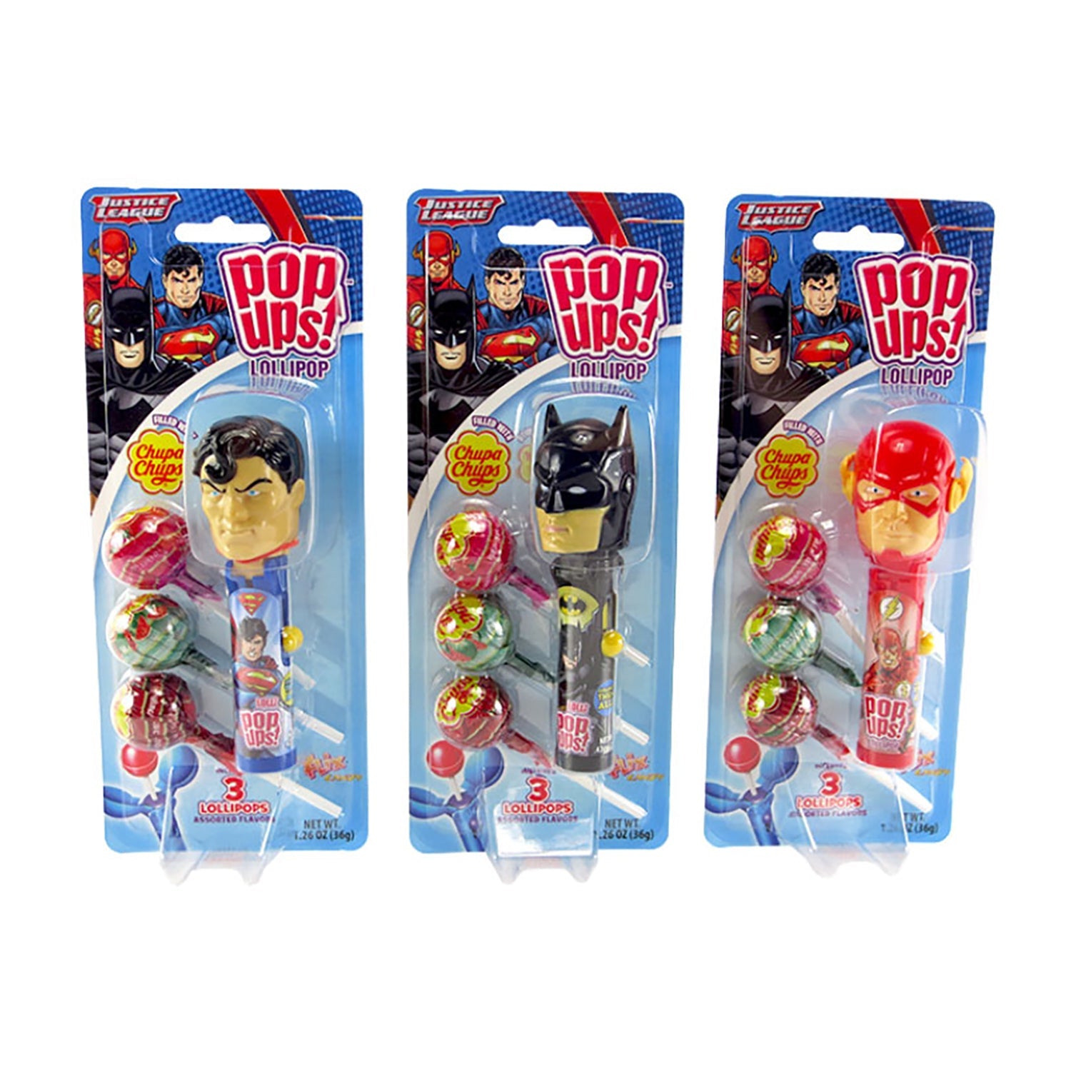Flix Candy Pop Up Justice League Blister Card - 1.26oz, 6ct Box | DC Comics Superhero Candy for Parties, Halloween & Movie Nights