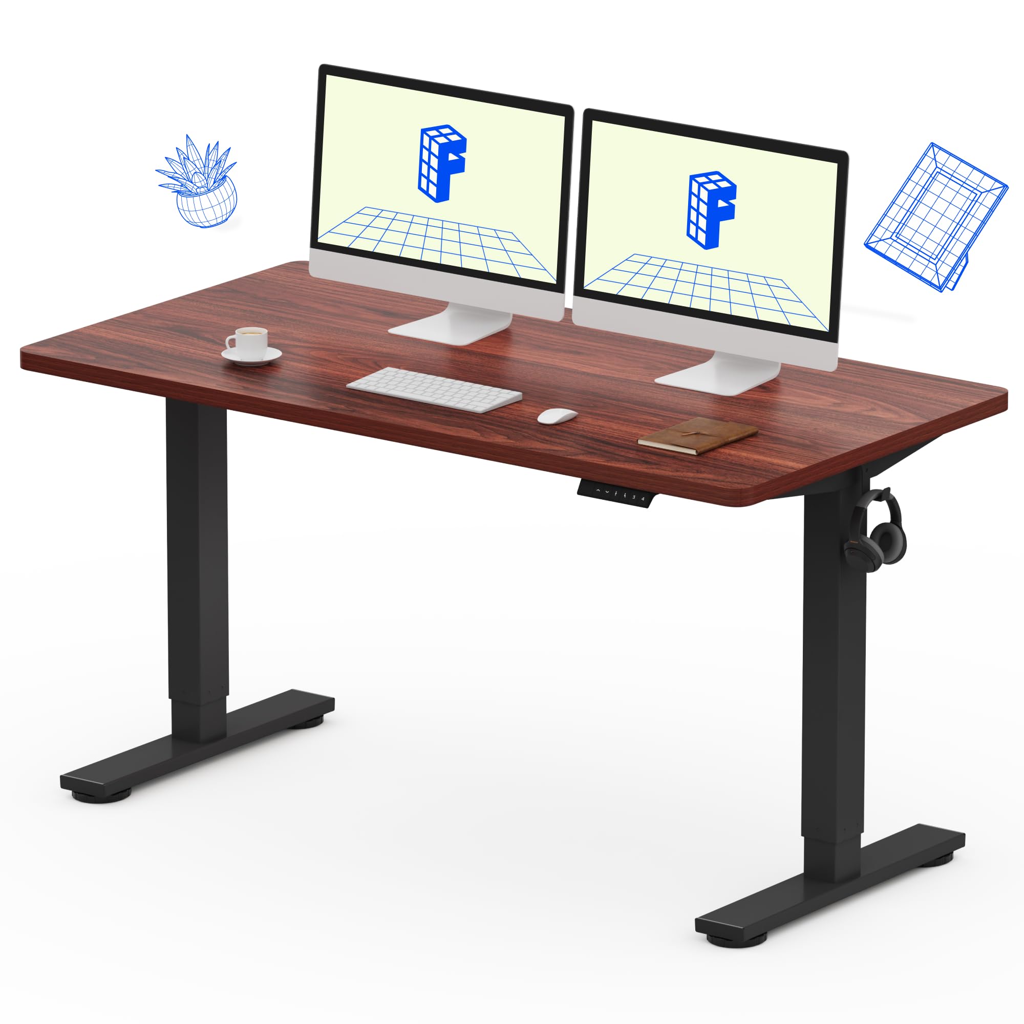 FLEXISPOT EN1 Electric Height Adjustable Standing Desk 55 x 28 Inches - Whole-Piece Design, Black Frame with 55