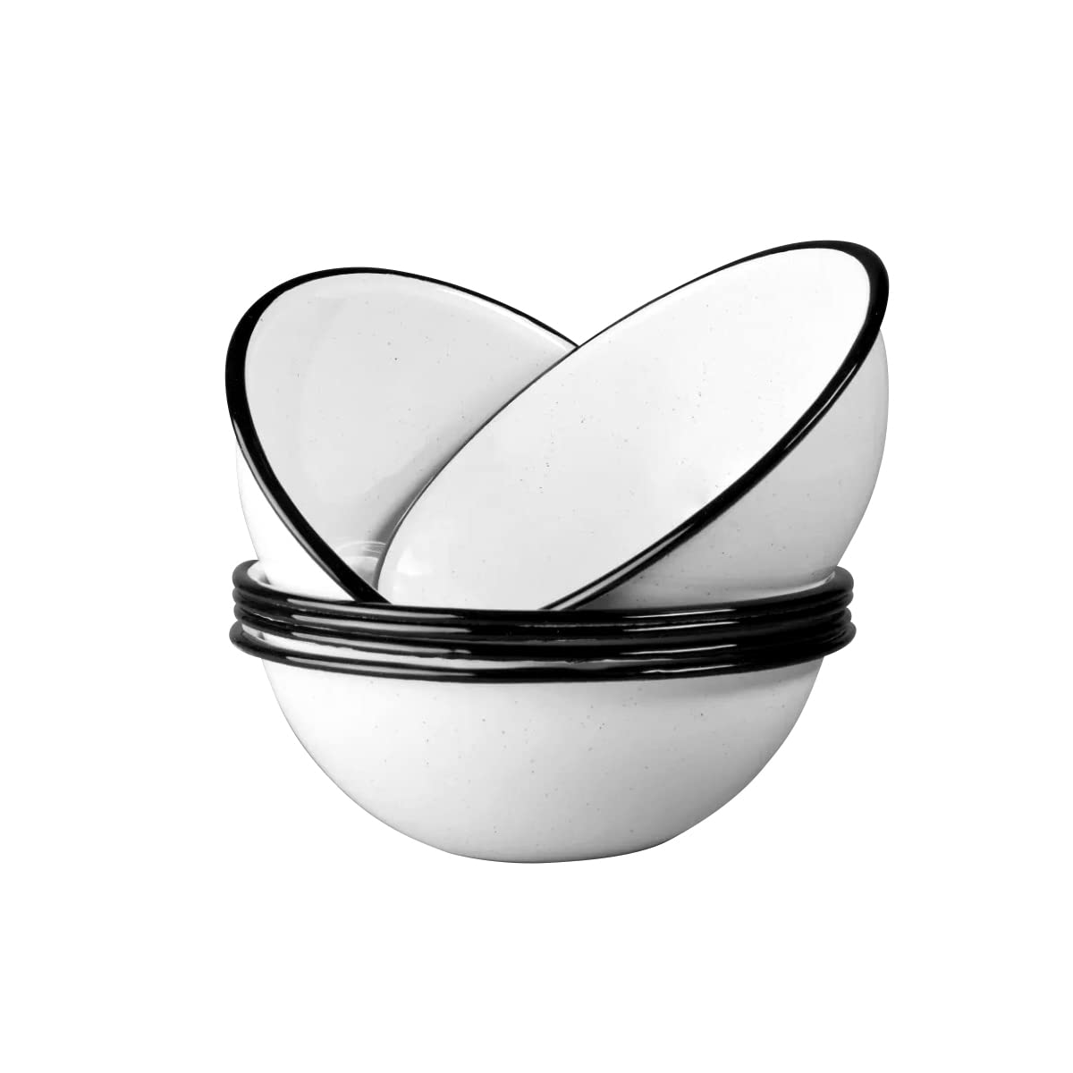 Cinsa 7-Inch Enameled Steel Bowls (Set of 6) - Durable Stackable Mixing Bowls for Kitchen, Camping & Farmhouse Decor - Oven, Fire & Dishwasher Safe - Speckled White - Perfect for Baking, Serving & Outdoor Picnics