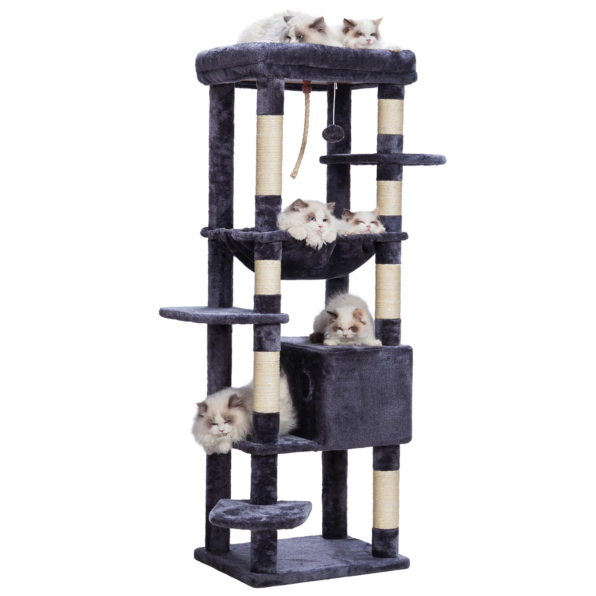 **Heavy Duty Cat Tree for Large Cats up to 20 lbs - 60-Inch XXL Cat Tower with Multi-Level Perches, Plush Padded Condo & Cozy Basket - Perfect for Indoor Cats (HCT050G)**    **Use Cases:** Ideal for playful or lounging cats, fits in living rooms, bedrooms, or home offices.