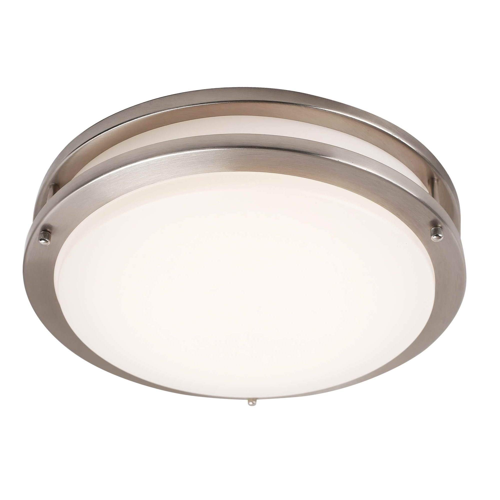 Brushed Nickel LED Flush Mount Ceiling Light - Mid-Century Modern Design with Glass & Iron, Dimmable & Energy Efficient - Perfect for Living Room, Bedroom, or Kitchen Lighting