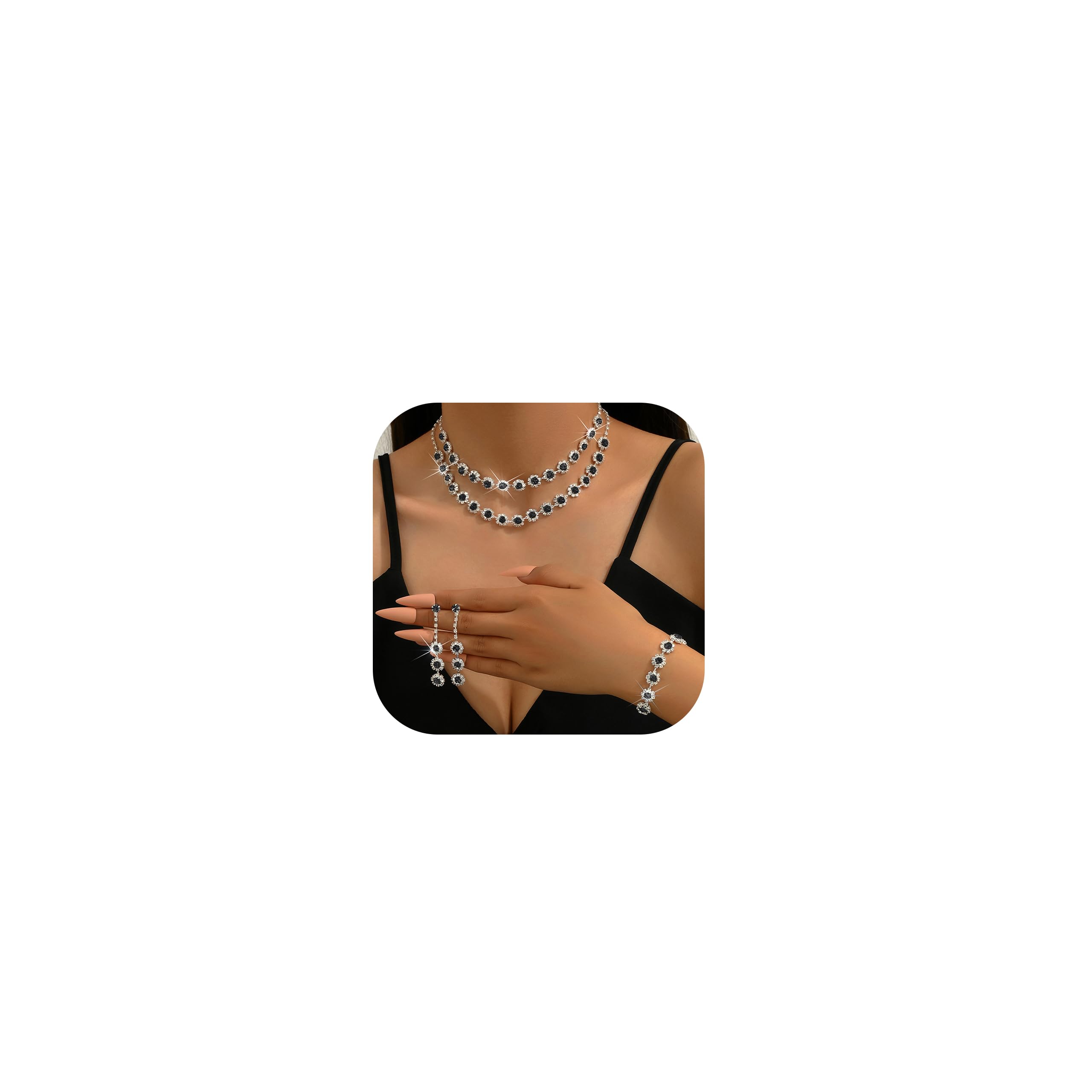 Elegant Silver Jewelry Set for Women - Rhinestone Necklace, Earrings & Bracelet | Perfect for Prom, Wedding Guest Dresses, Party Outfits & Evening Events | Costume Jewelry & Dress Accessories for Special Occasions