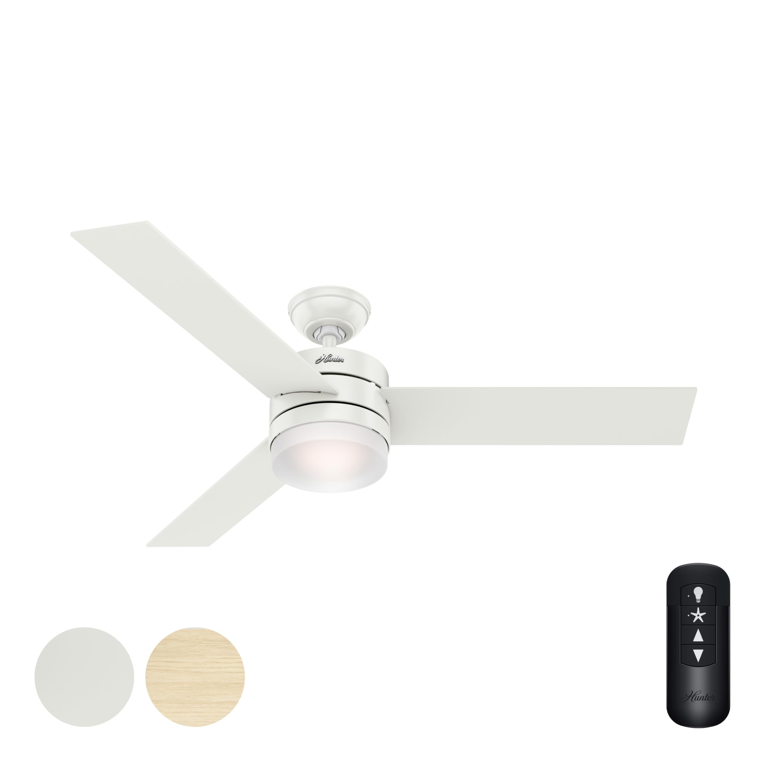 Hunter Fan 54 Inch Modern White Ceiling Fan with LED Light Kit & Remote Control - Quiet DC Motor, Energy Efficient Indoor Cooling for Living Room, Bedroom, Office (Renewed)