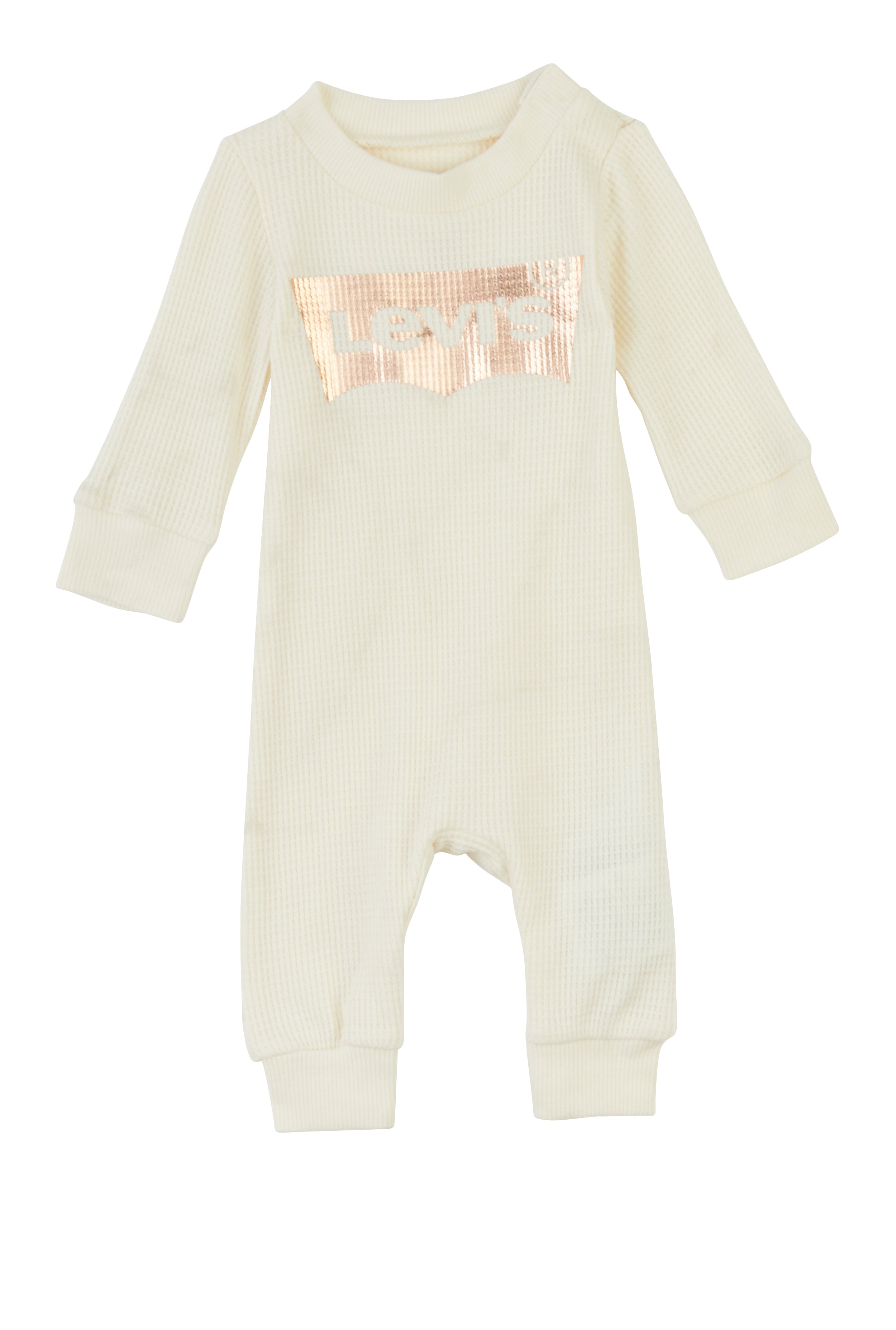 Levi's Baby Girls 0-9 Months Waffle Knit Logo Graphic Jumpsuit - Soft & Comfortable Romper for Newborns, Infants & Toddlers - Perfect for Playdates, Family Outings & Photo Shoots