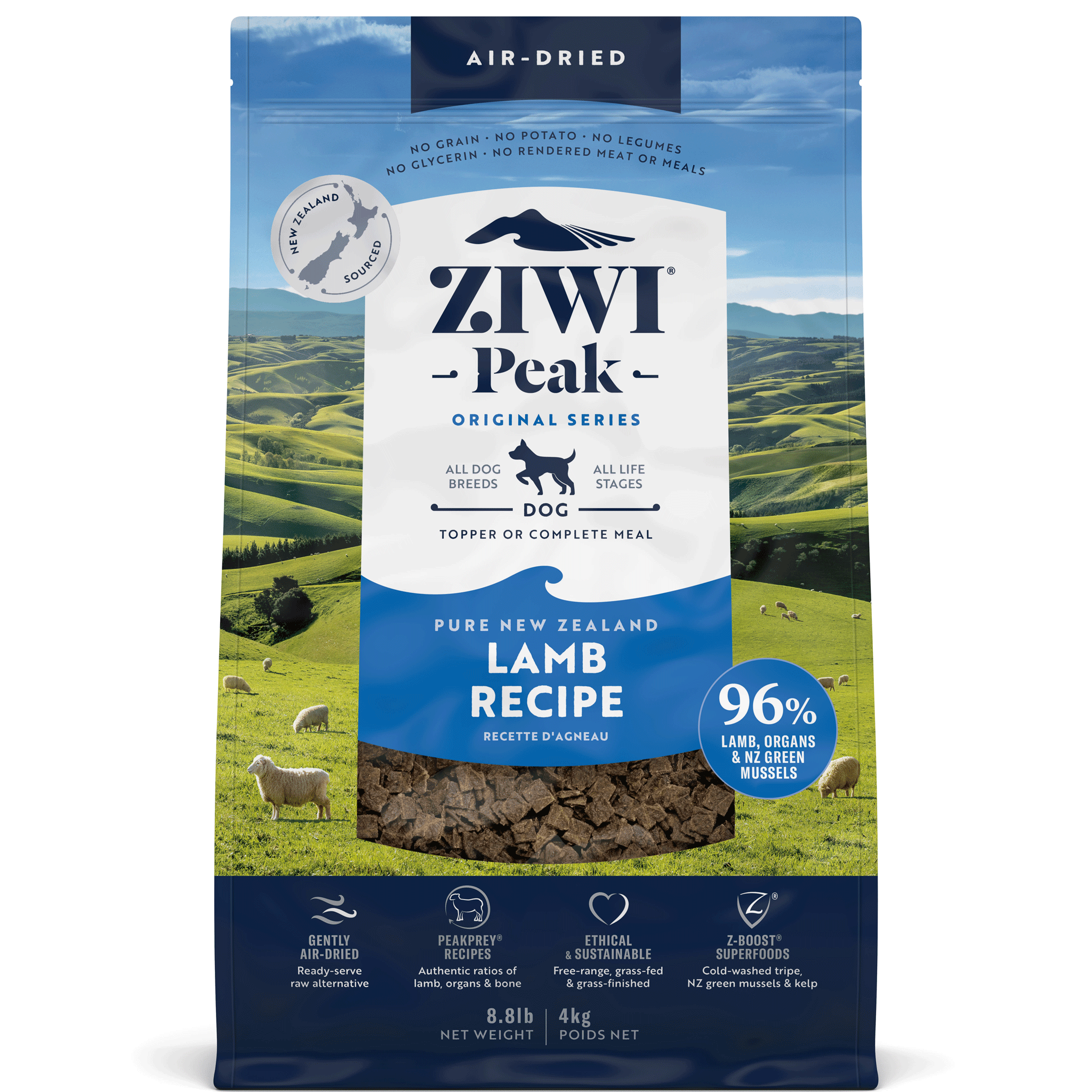 ZIWI Peak Air Dried Dog Food - Premium Grain-Free Lamb Recipe for Small & Large Breeds - High Protein Natural Treats for Training & Outdoor Adventures