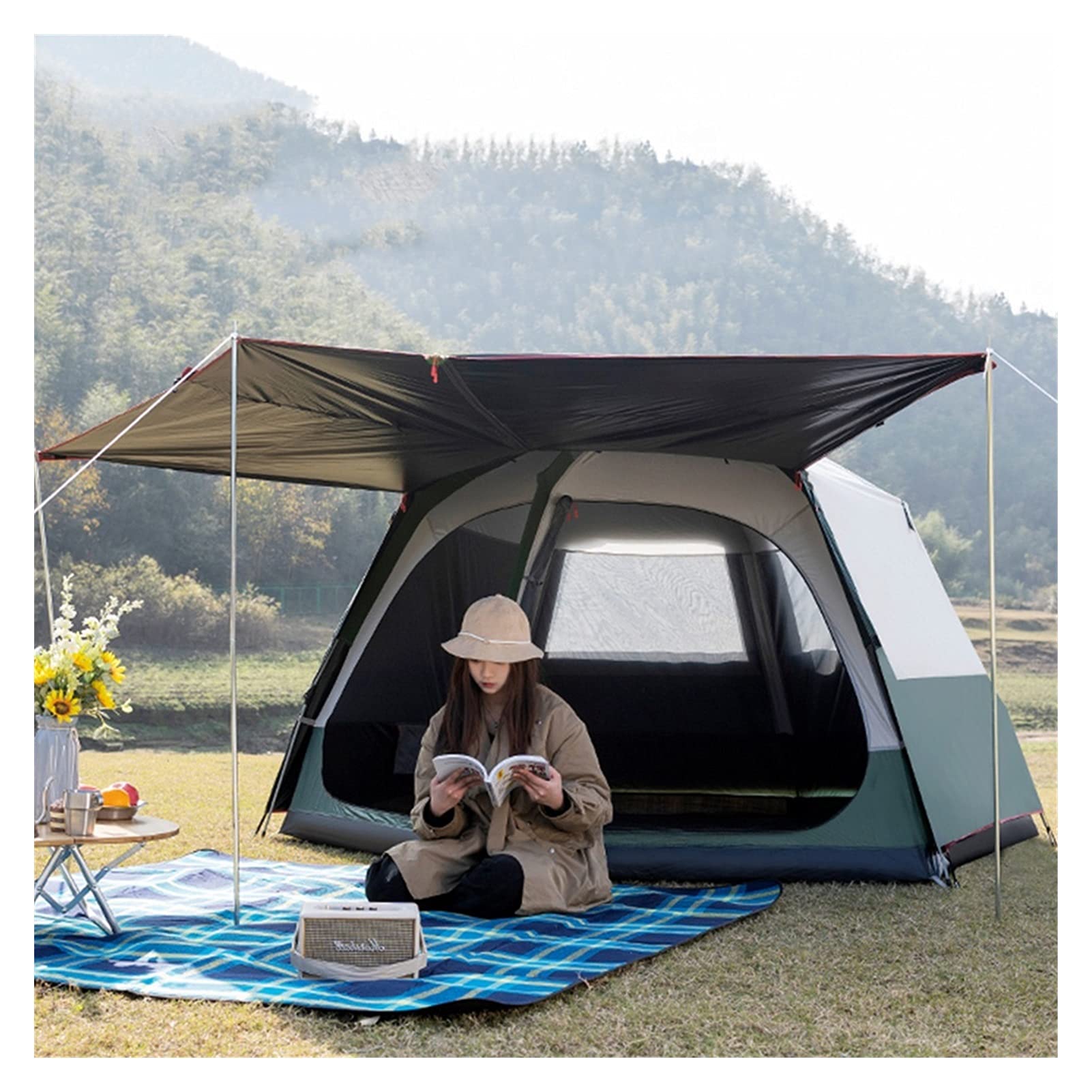 8 Person Instant Pop Up Cabin Tent - Waterproof, UV Protection & Easy Setup for Family Camping, Outdoor Adventures & Backpacking Trips