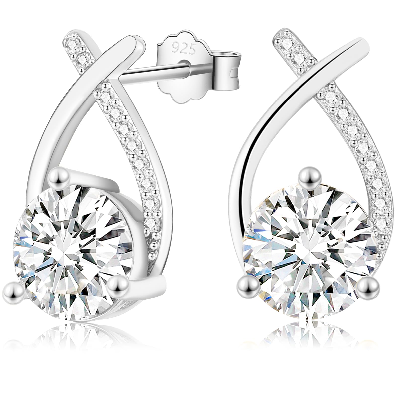 Sterling Silver Stud Earrings for Women - Hypoallergenic Cubic Zirconia Simulated Diamond Earrings | Dainty Jewelry Gifts for Her, Girls, Mum | Perfect for Birthday, Christmas & Everyday Wear