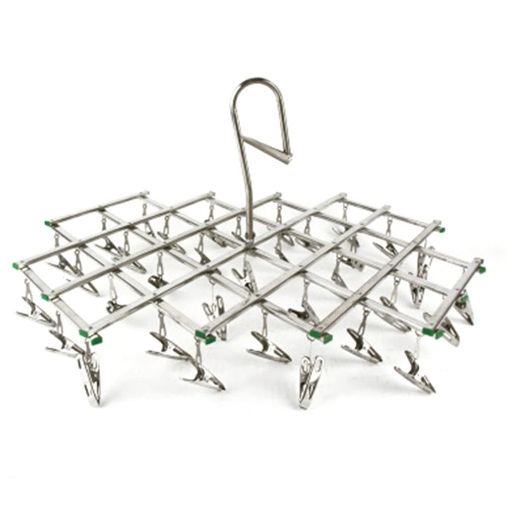 35-Peg Stainless Steel Folding Laundry Rack with Clamps - Portable Clothes Hanger for Underwear, Socks & Delicates | Durable Space-Saving Solution for Apartments, Dorms & Travel