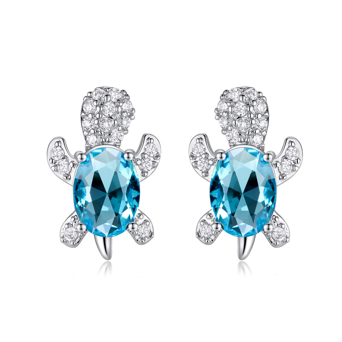 Tourmaline Sea Turtle Stud Earrings for Women - Cubic Zirconia Summer Beach Jewelry - Cute Animal Earrings Gift for Girls & Women - Perfect for Vacation, Beach Party & Everyday Wear