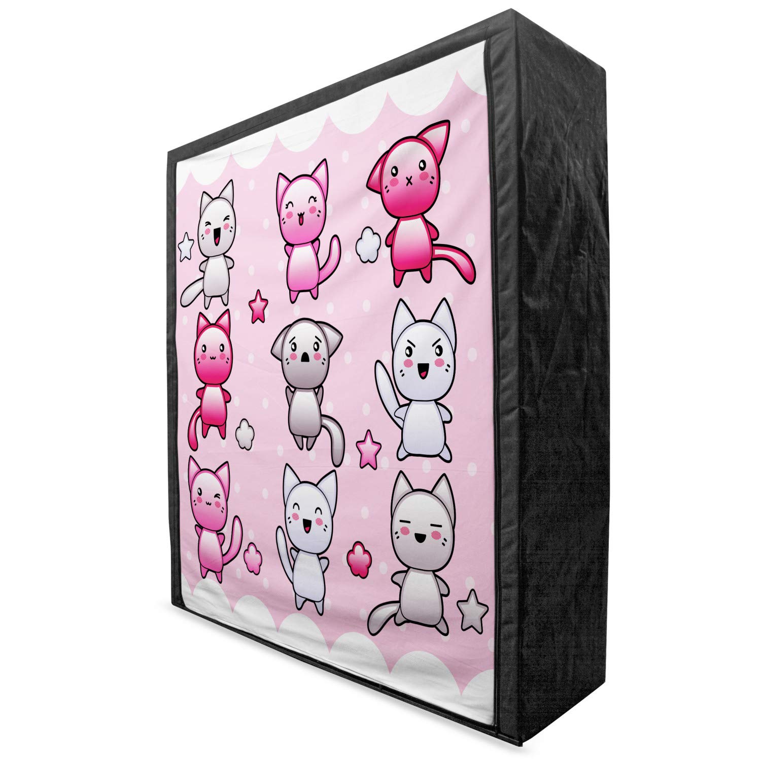 Ambesonne Anime Portable Fabric Wardrobe - Japanese Art Print Kitty Doodles Funny Animal Lover Theme - 59