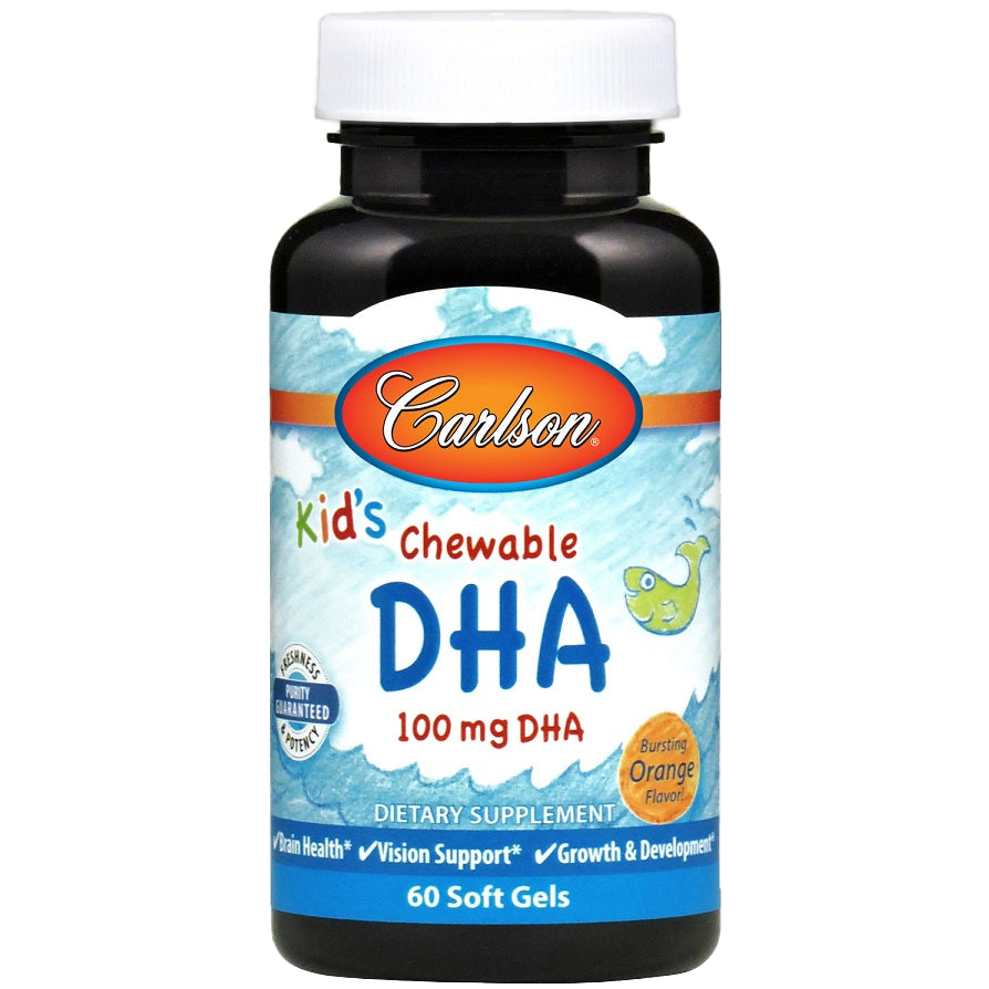 Carlson Labs Kid's Chewable DHA 100mg Orange Flavor - 60 Softgels for Brain Development & Immune Support - Perfect for Kids' Daily Nutrition & School Performance