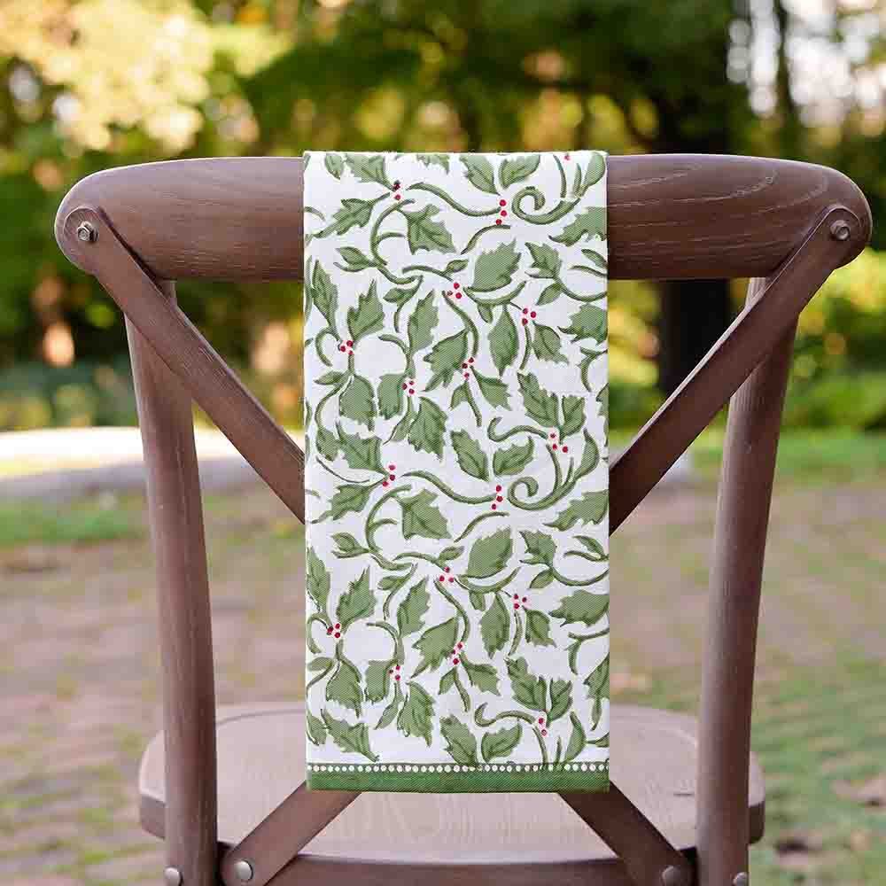 Holly Berry Tea Towels - 100% Cotton Kitchen Towels for Drying Dishes, Cleaning & Decor - Christmas Holiday Home Decor & Gift Idea
