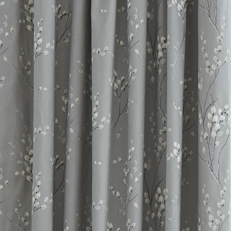 Laura Ashley Pussy Willow Pencil Pleat Curtains - Steel Grey Blackout Window Drapes for Living Room & Bedroom, Thermal Insulated Room Darkening Curtain Panels with Elegant Floral Design