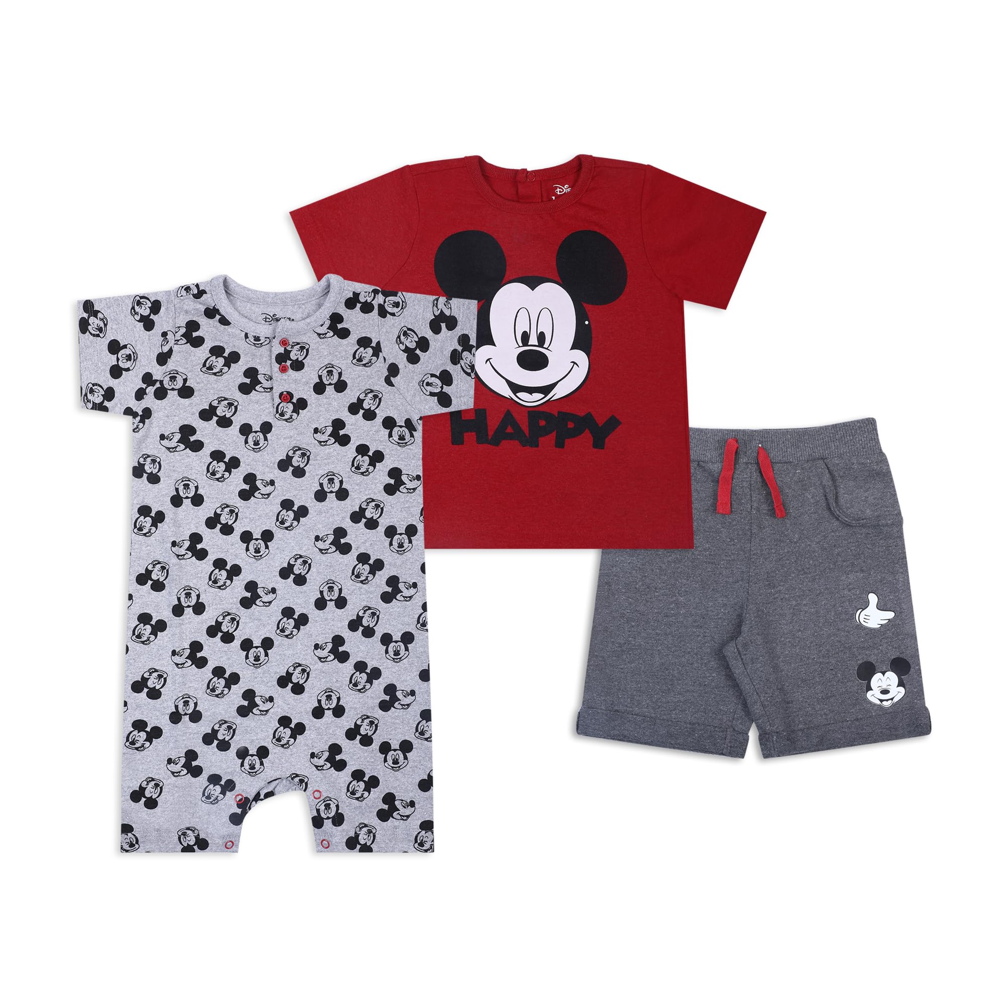 Disney Mickey Mouse Baby Boys' 2-Piece Outfit Set - Grey/White or Navy/Grey T-Shirt & Shorts | Cute Infant Romper for Playtime, Photos & Everyday Wear