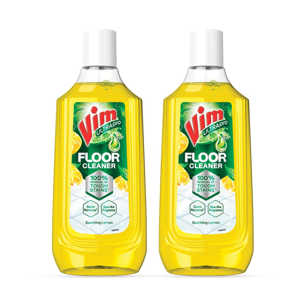 Vim Floor Cleaner 1000ml - Sparkling Lemon Scent | 100% Stain Remover for Deep Cleaning & Long-Lasting Freshness (2-Pack) | Ideal for Kitchen, Bathroom & Hardwood Floors