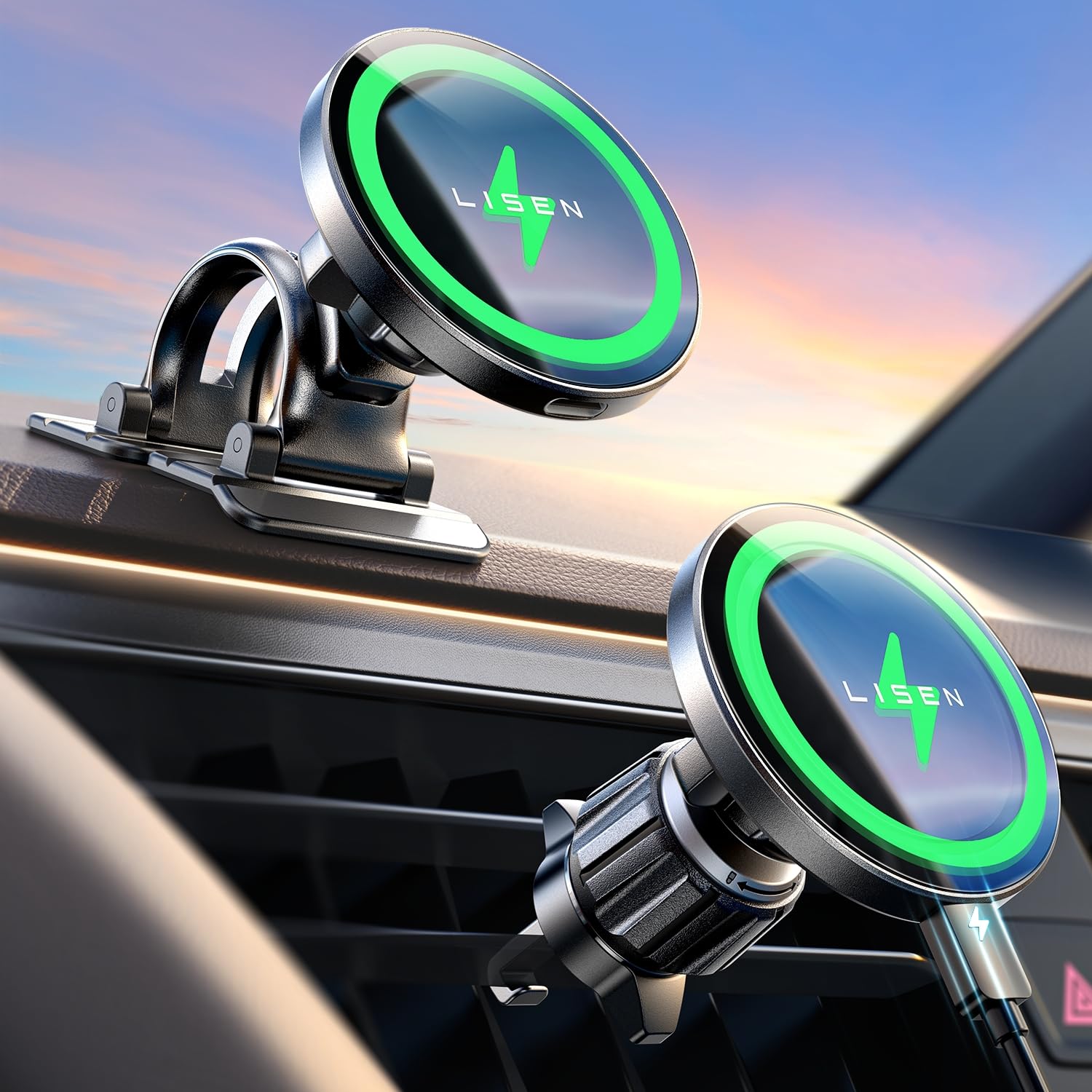 LISEN 15W MagSafe Car Mount Charger - Magnetic Wireless Car Charger for iPhone 16 Pro Max/15/14/13/12, Samsung with MagSafe Case | Fast Charging Phone Holder | Perfect Gift for Men & Women | Ideal for Commuting, Road Trips & Hands-Free Driving
