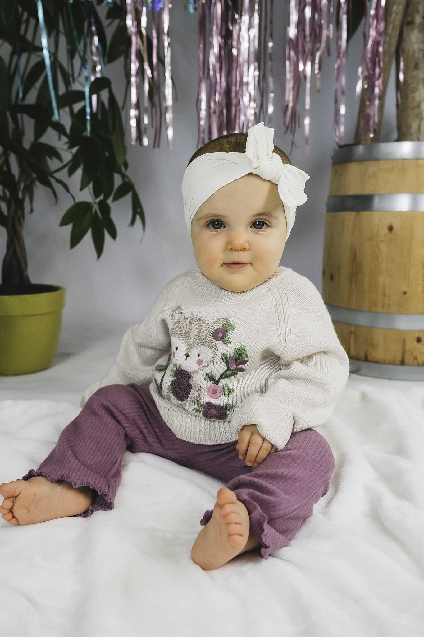 Adorable Cream Critter Jacquard Jumper for Baby Girls - Soft & Stylish Outfit for Playdates, Family Photos & Special Occasions
