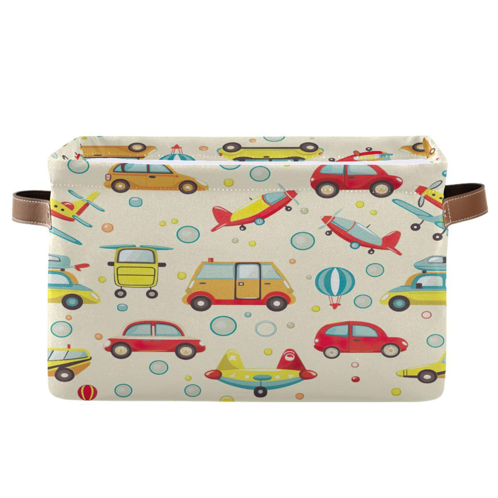 Foldable Cartoon Car Storage Bins with Handles (2-Pack) - Large Square Multi-Functional Organizer for Toys, Books & Clothes | Perfect for Kids' Room, Nursery & Closet Organization