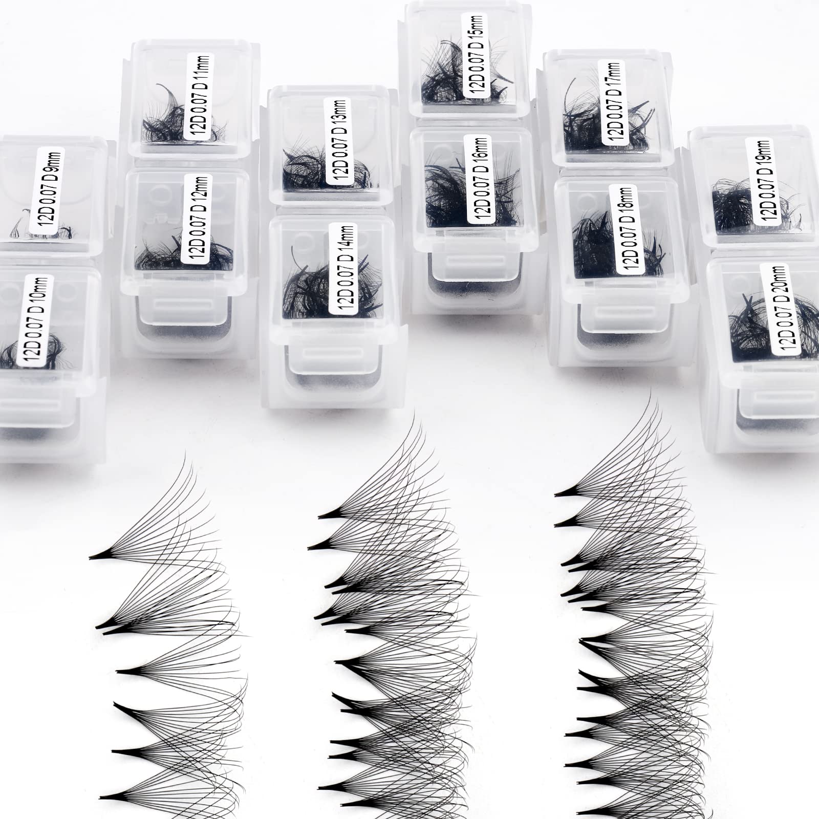 Premium 1200PCS 12D 0.07mm D-Curl Volume Lash Extensions - 9-20mm Mixed Length Premade Fans with Pointed Base for Professional Eyelash Extensions | Perfect for Salon, Bridal, or Everyday Glam Makeup Looks