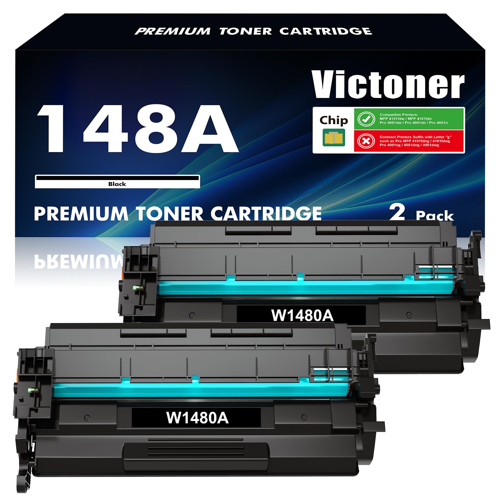 HP 148A 148X Compatible Toner Cartridge Black 2-Pack with Chip - Works with HP LaserJet Pro 4001dw 4001dn 4001n MFP 4101fdw 4101fdn Printers | Ideal for Office Printing, High-Volume Documents & Professional Use