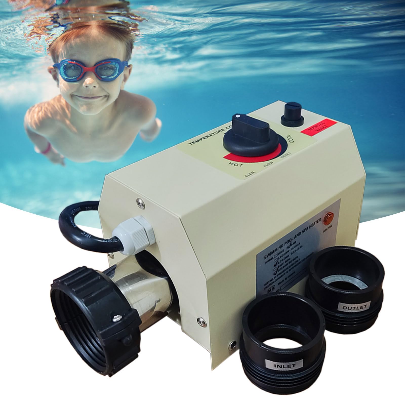 220V 240V 3KW Electric Pool Heater - Portable Above Ground Pool Water Heater with Constant Temperature Control | Perfect for Spa, Bathtub & Mini Swimming Pools | Fast Heating for Year-Round Swimming Comfort