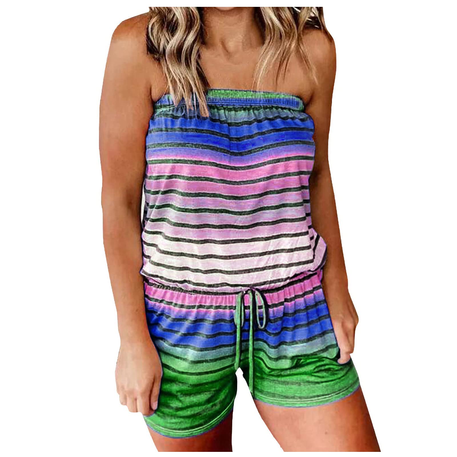 Women's Strapless Beach Romper Jumpsuit - Sleeveless Summer Shorts & Top Outfit for Vacation, Pool Party & Casual Wear