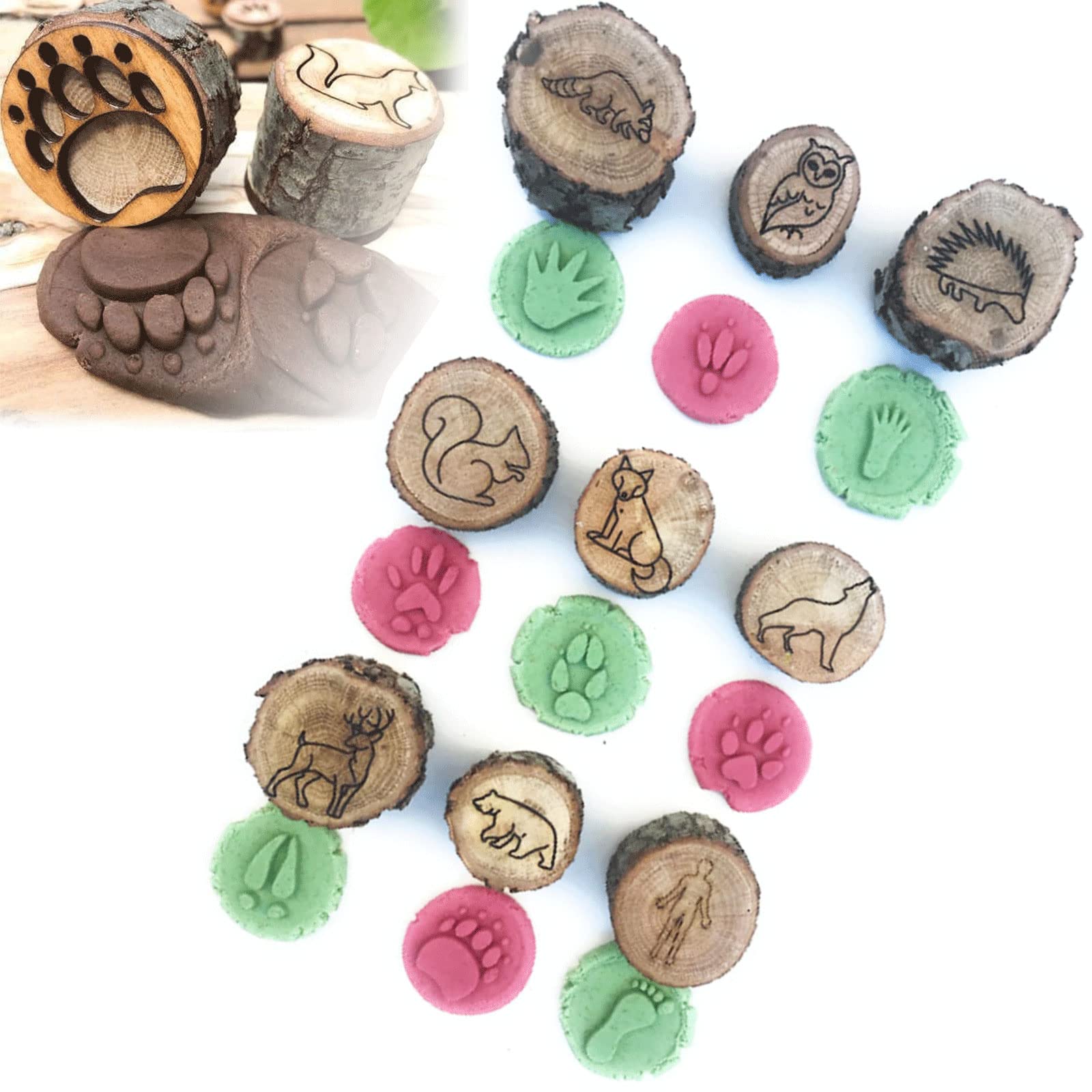 Animal Footprint Stamps for Kids - 9pcs Wooden Paw Print Stampers for Playdough, DIY Crafts, and Farm Animal Games - Perfect for Sensory Play, Learning Activities, and Creative Projects