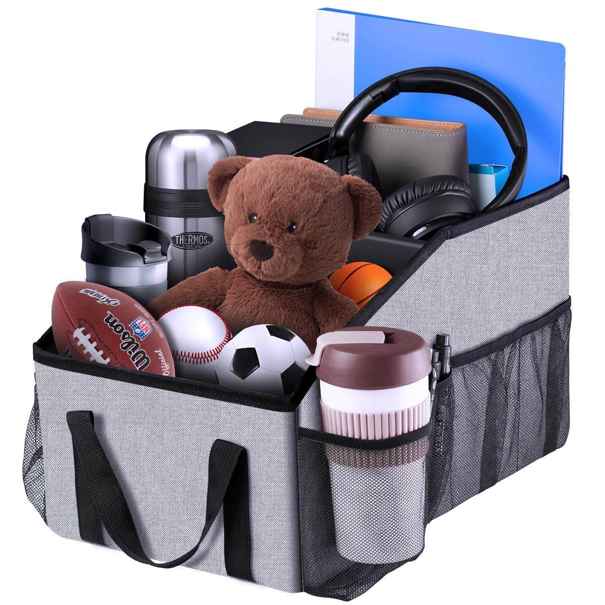 Ldex Car Seat Organizer with Multi-Pockets & Cup Holders - Adjustable Dividers, Collapsible Storage for Back Seat & Front Seat - Perfect for Kids Toys, Snacks & Travel Essentials (Gray) - Ideal for Road Trips, Family Outings & Daily Commute