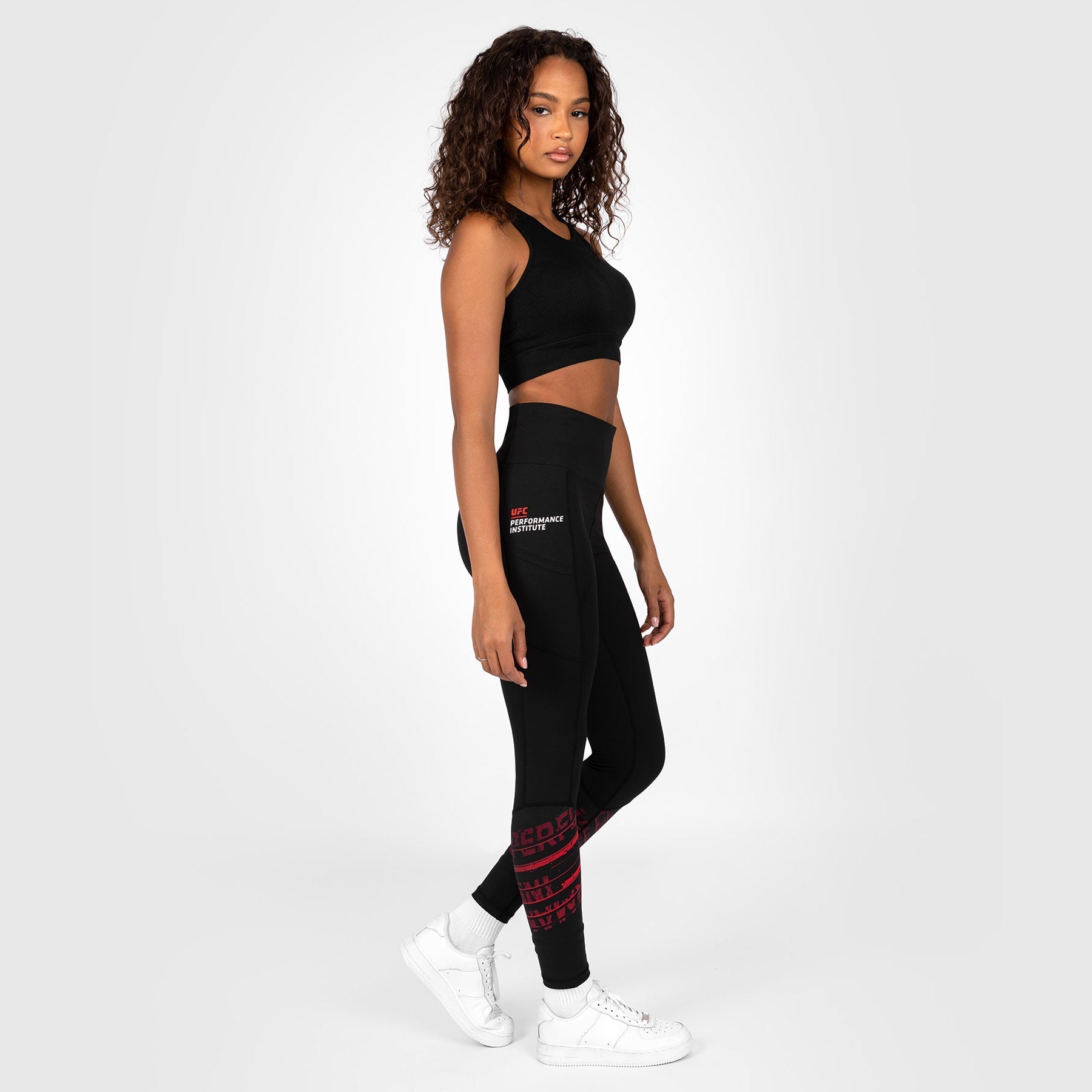 UFC Performance Institute 2.0 Women's High-Performance Workout Tights - Black/Red - Ideal for MMA Training, Gym Workouts & Athletic Performance