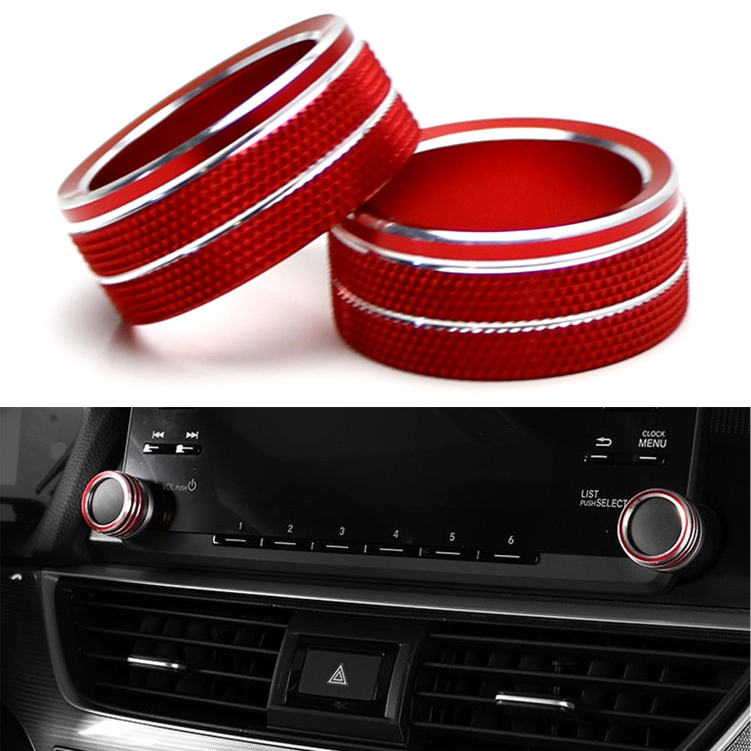 2PCS Red Stereo Audio Volume Control Knobs for 2018-2022 Honda Accord - Replacement Switch Covers for Car Radio & Dashboard (Perfect for DIY Car Interior Upgrades & Audio System Customization)