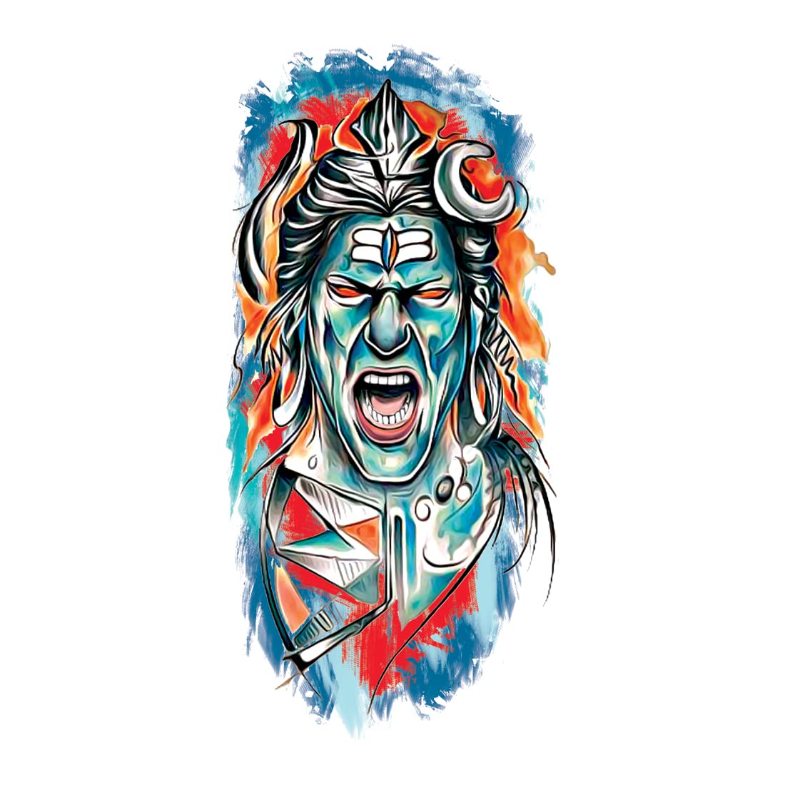 Angry Shiv Ji Mahakal Waterproof Temporary Tattoo for Men & Women - Hindu God Shiva Design for Festivals, Parties & Spiritual Events