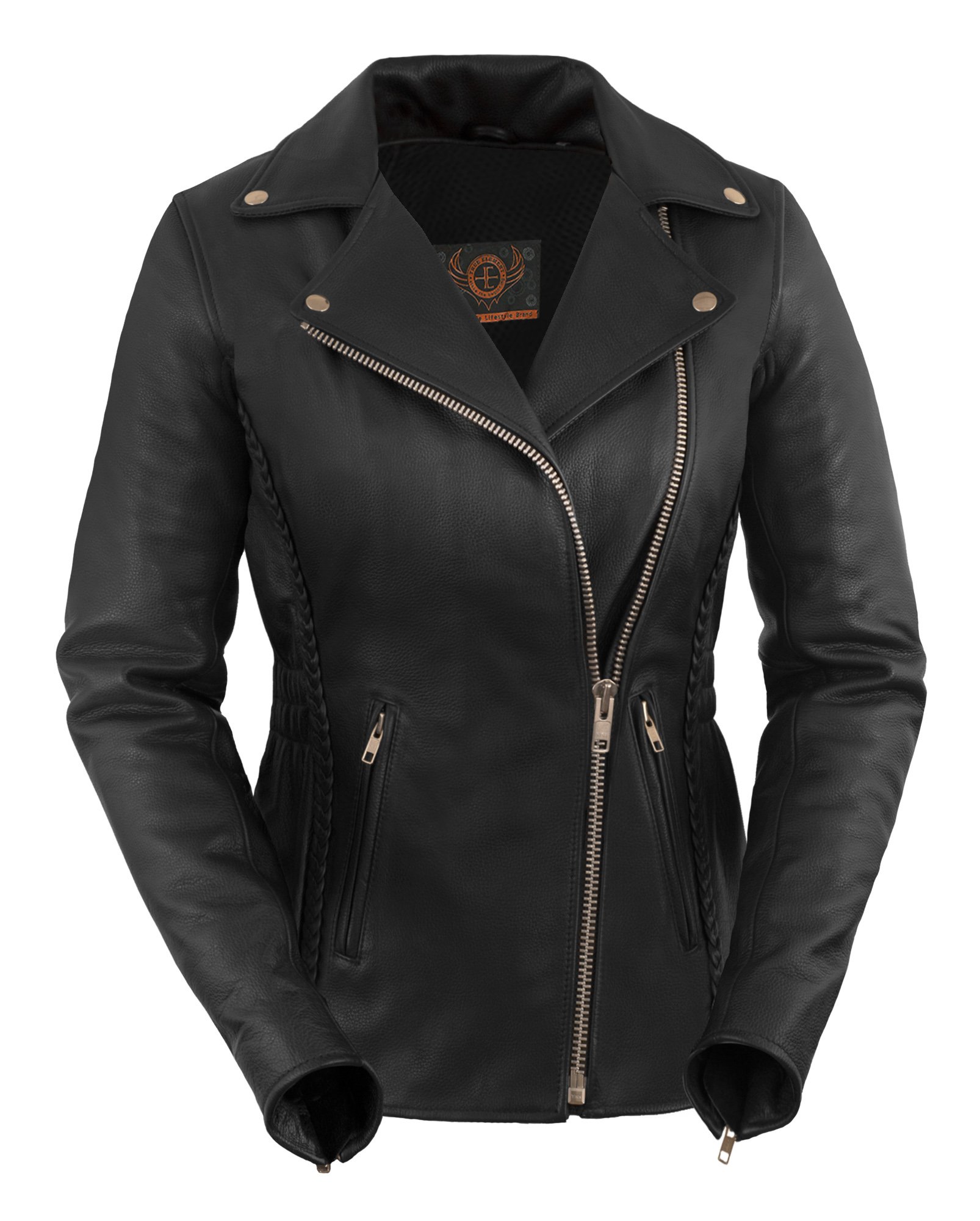 True Element Women's Premium Braided Motorcycle Leather Jacket - Black, Sizes XS-3XL - Stylish & Protective Riding Gear for Bikers & Fashion Enthusiasts