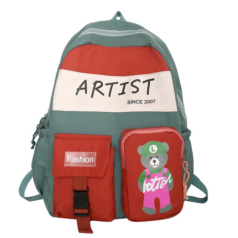 Cute Kawaii School Backpack for Girls with Pins - Green | Perfect for School & Travel