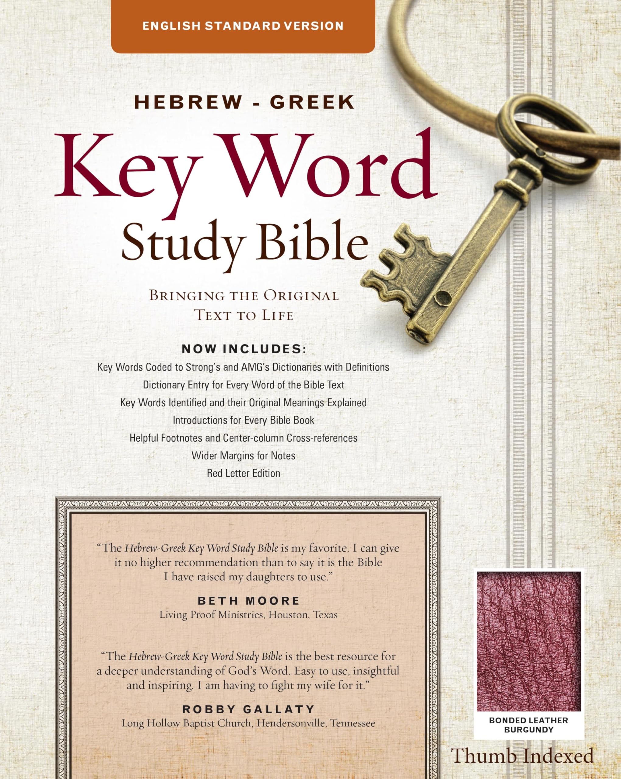 ESV Hebrew-Greek Key Word Study Bible - Burgundy Bonded Leather, Indexed | Perfect for Biblical Research, Sermon Preparation & In-Depth Scripture Study