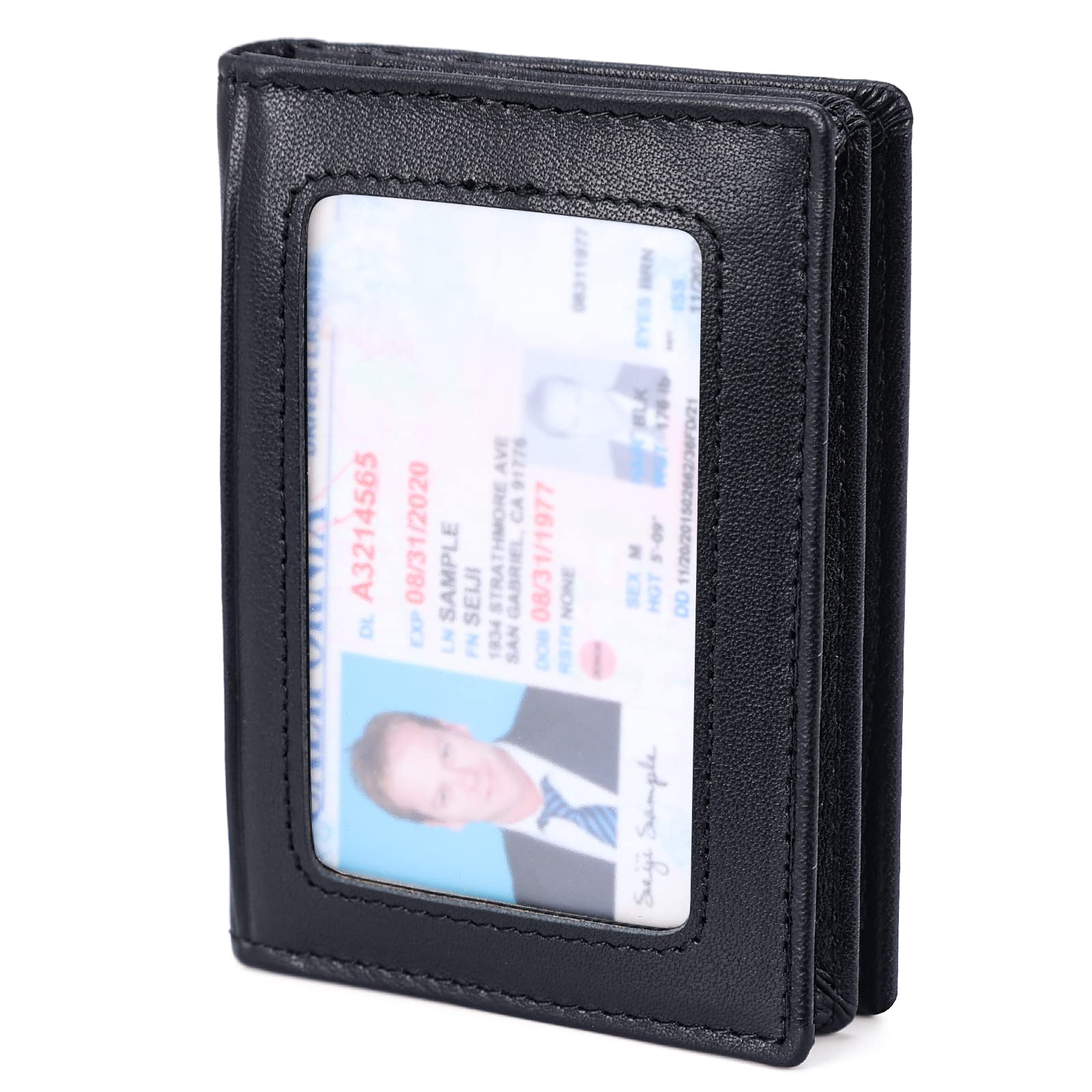 RFID Blocking Slim Leather Wallet - Front Pocket Bifold Card Holder for Travel & Daily Use