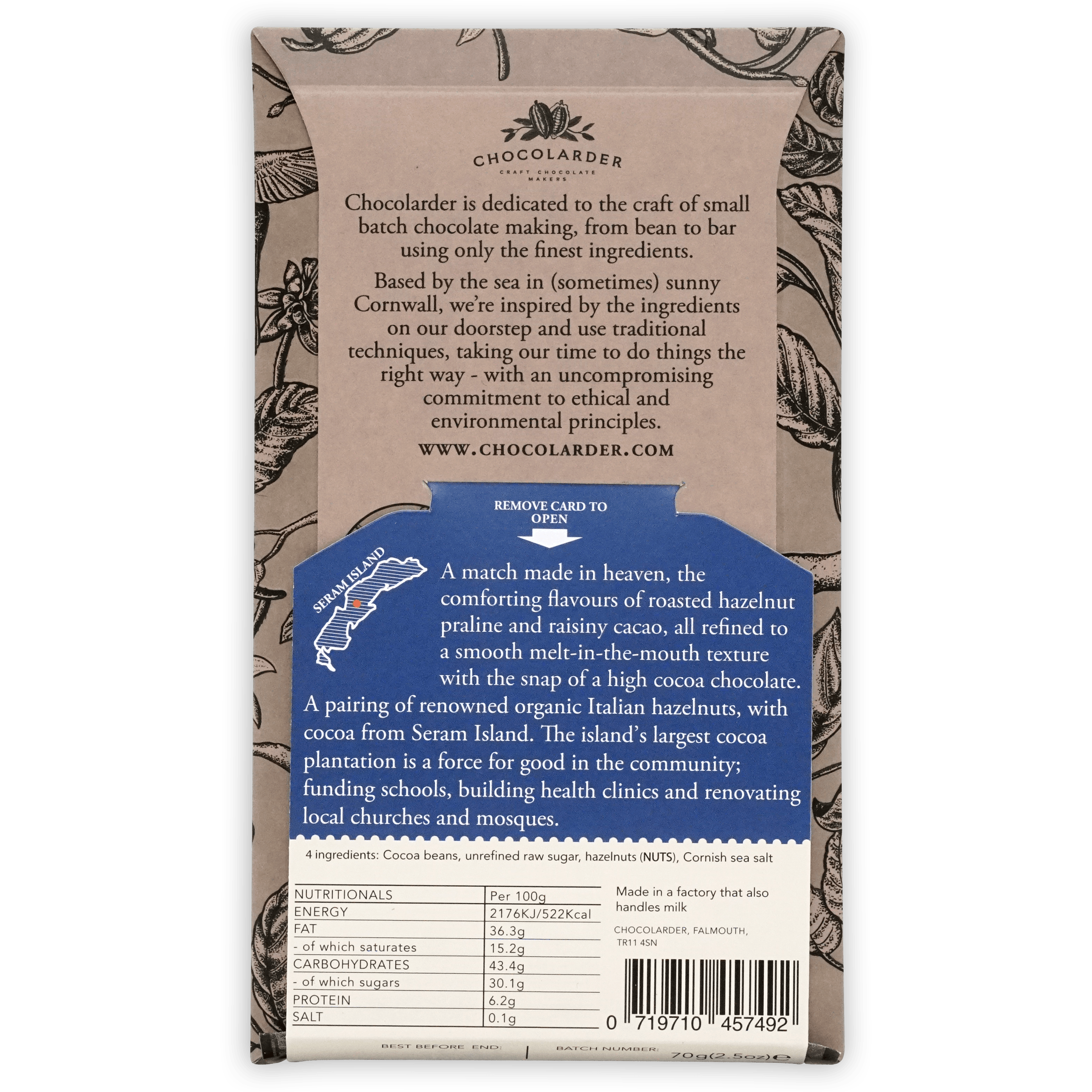 Premium 65% Dark Chocolate with Hazelnut Praline - Rich Cocoa Bar for Gifting, Baking & Gourmet Desserts