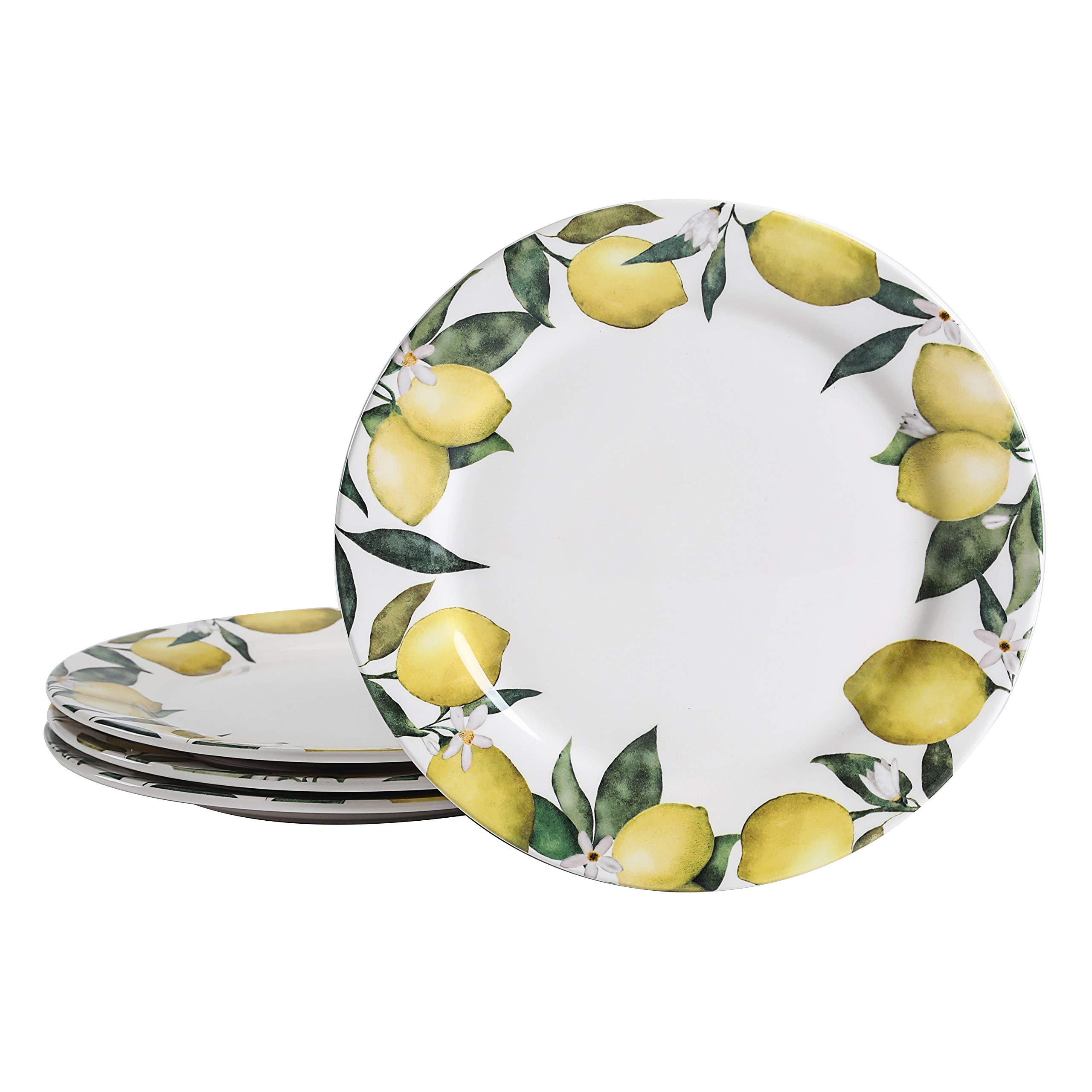 Bico Lemon Dreams 11 Inch Dinner Plates - Set of 4 Ceramic Plates for Pasta, Salad & Main Course - Microwave & Dishwasher Safe - Perfect for Family Dinners, Parties & Restaurant Style Dining