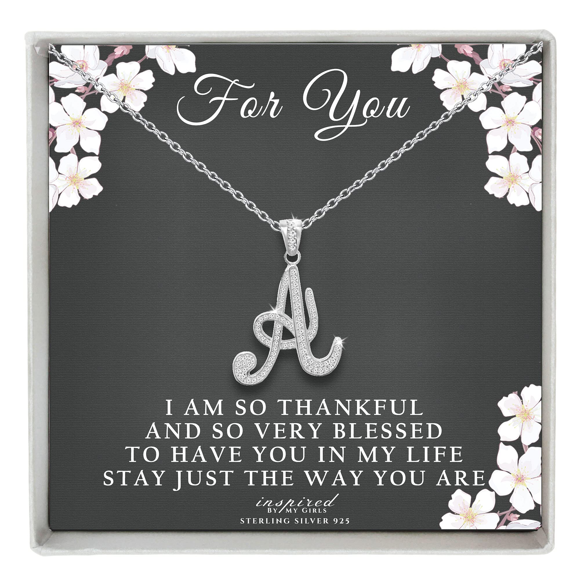 Sterling Silver Initial Necklace with CZ - Adjustable Chain for Women | Gift for Her, Friendship Keepsake