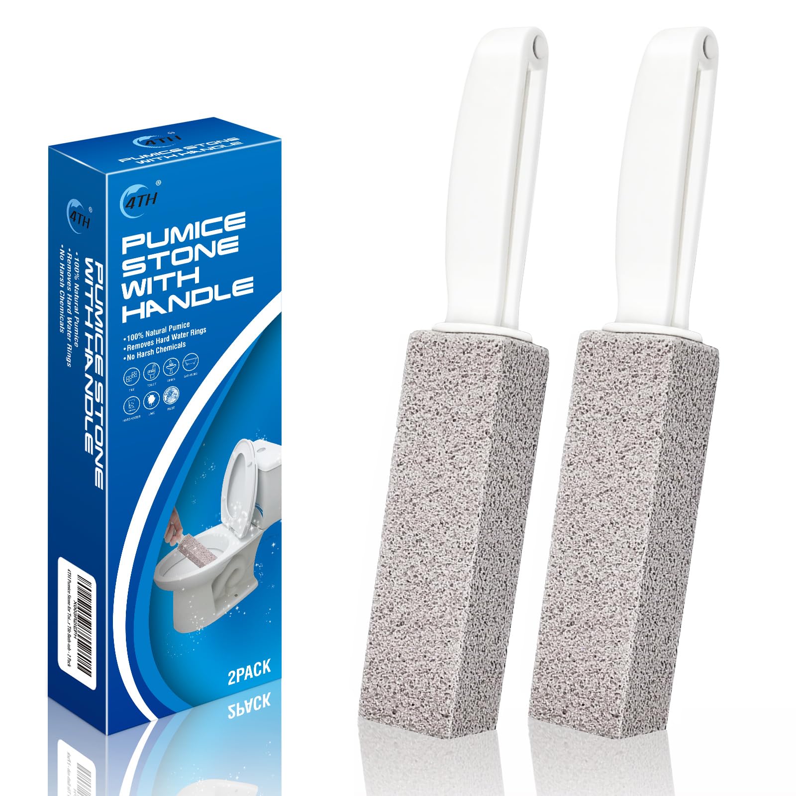 4 Pack Pumice Stone for Toilet Bowl Cleaning - Heavy Duty Pumice Stick with Ergonomic Handle - Removes Limescale, Hard Water Rings, Calcium Buildup, Iron & Rust Stains - Bathroom Tile & Bathtub Cleaner - Perfect for Deep Cleaning and Stain Removal in Toilets, Sinks & Showers