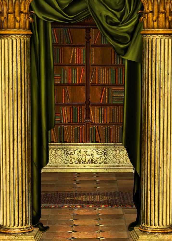 Classic Bookshelf Backdrop 5x7ft - Arches & Pillars Theme for Photography
