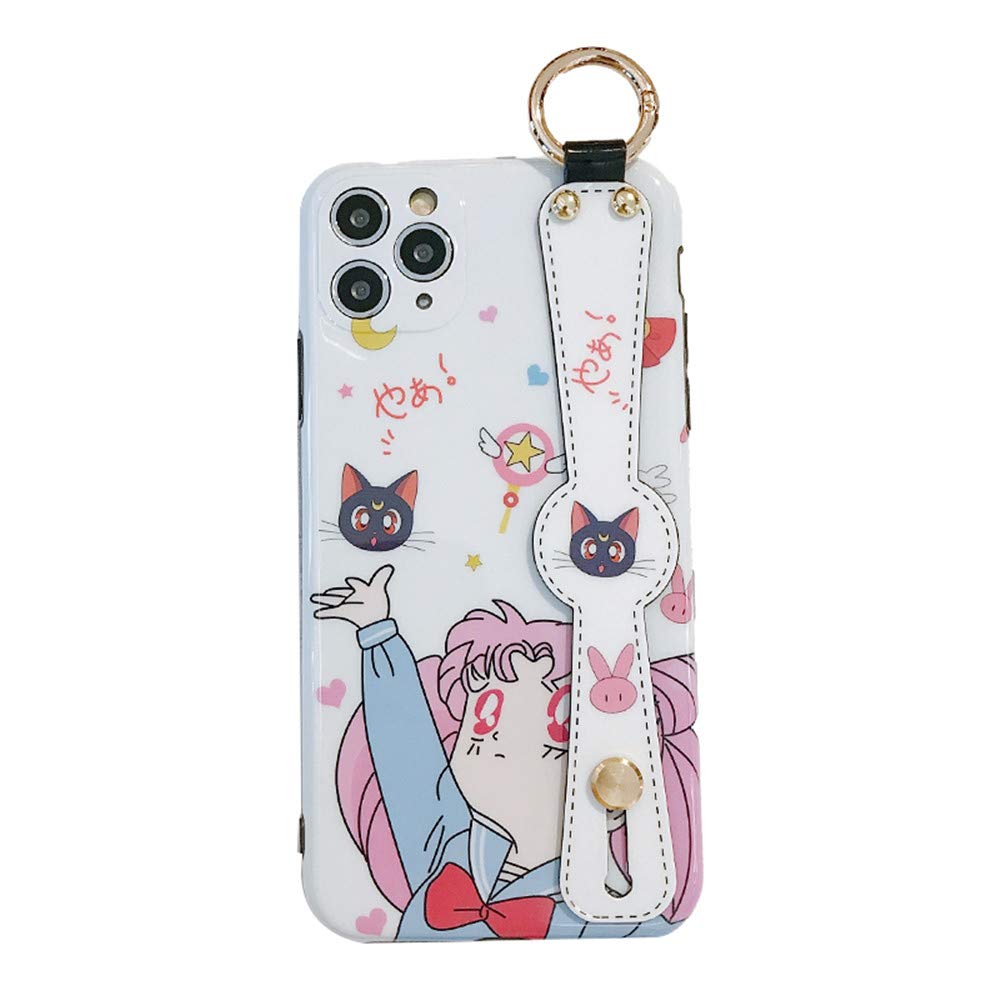 Sailor Moon Anime iPhone XR Case - Soft Silicone Phone Cover with Wrist Strap & Holder | Cute Japanese Cartoon Protective Case for iPhone XR (White) - Perfect for Anime Fans & Daily Use