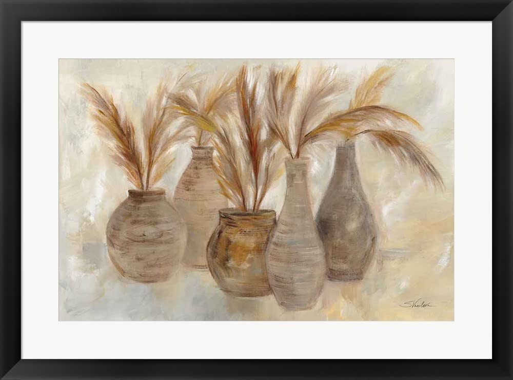 Silvia Vassileva Framed Art Print - Grasses and Baskets Wall Decor, 31x23 Inches Black Frame | Perfect for Living Room, Bedroom & Office Decor