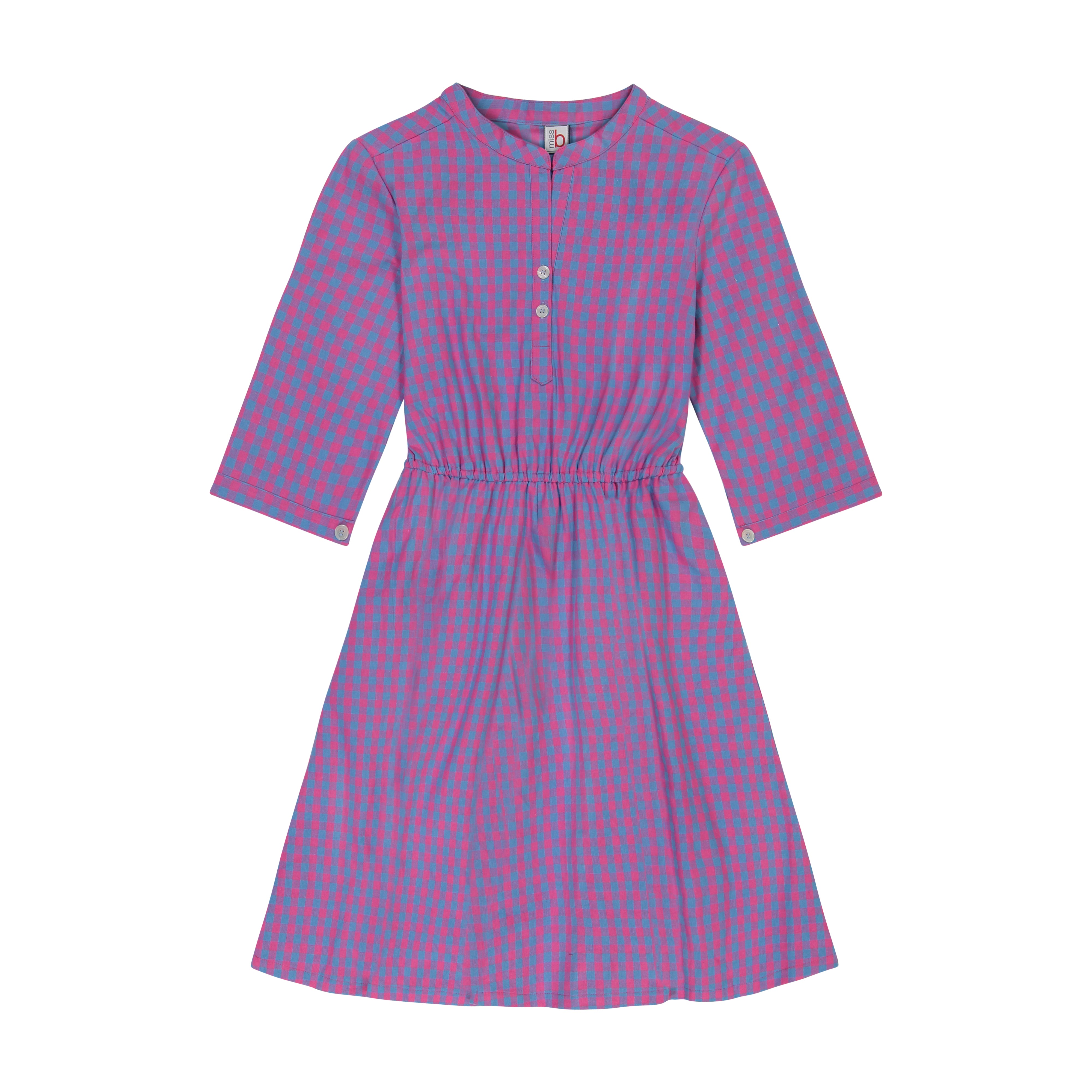 Gabriela Women's Circle Skirt Dress - Pink & Turquoise Checkered Flowy Midi Dress for Casual Wear, Date Night & Summer Outfits