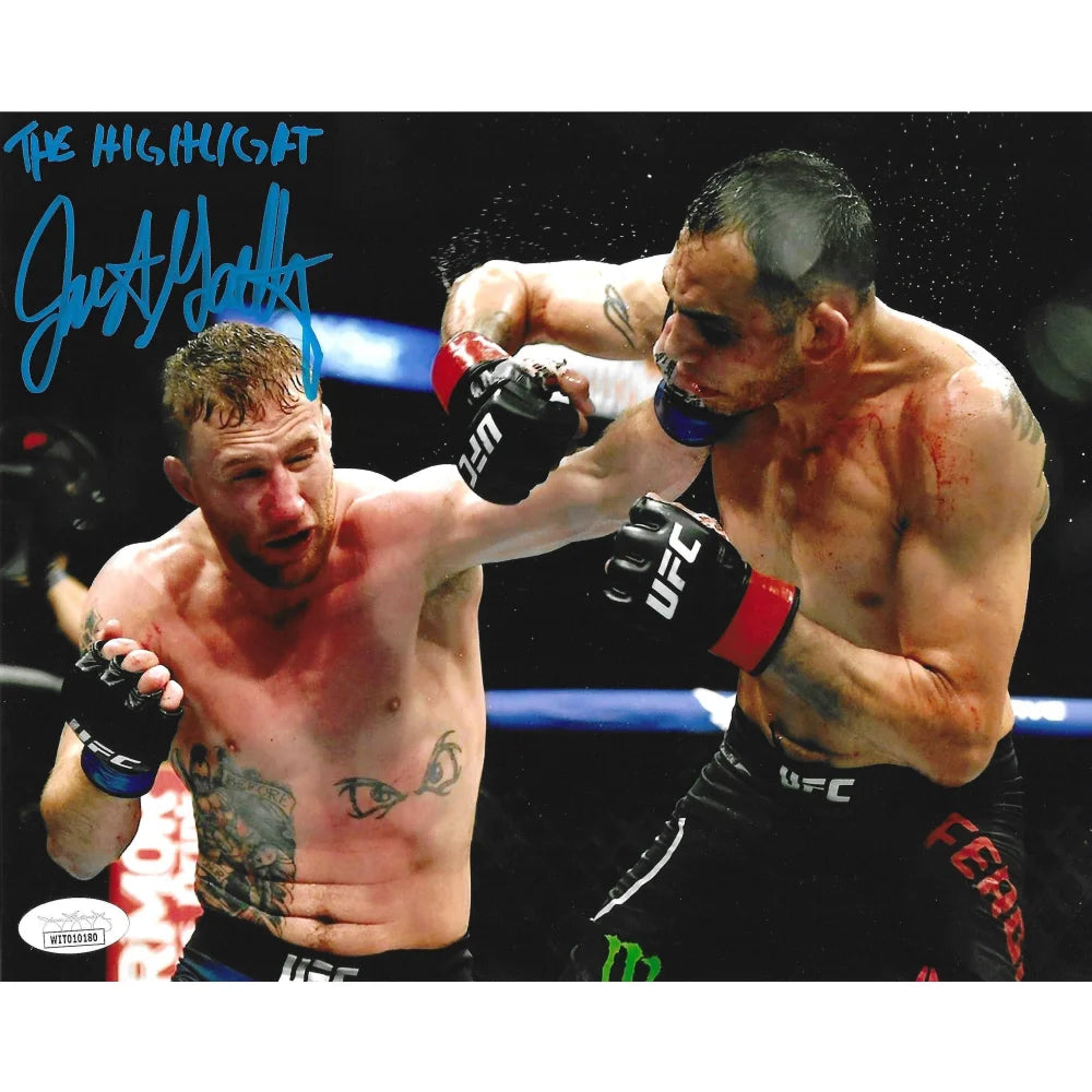 Justin Gaethje Autographed 8x10 Photo - Left Hook MMA UFC Fight Memorabilia with JSA COA - Perfect for Sports Collectors, Man Cave Decor & UFC Fan Gifts