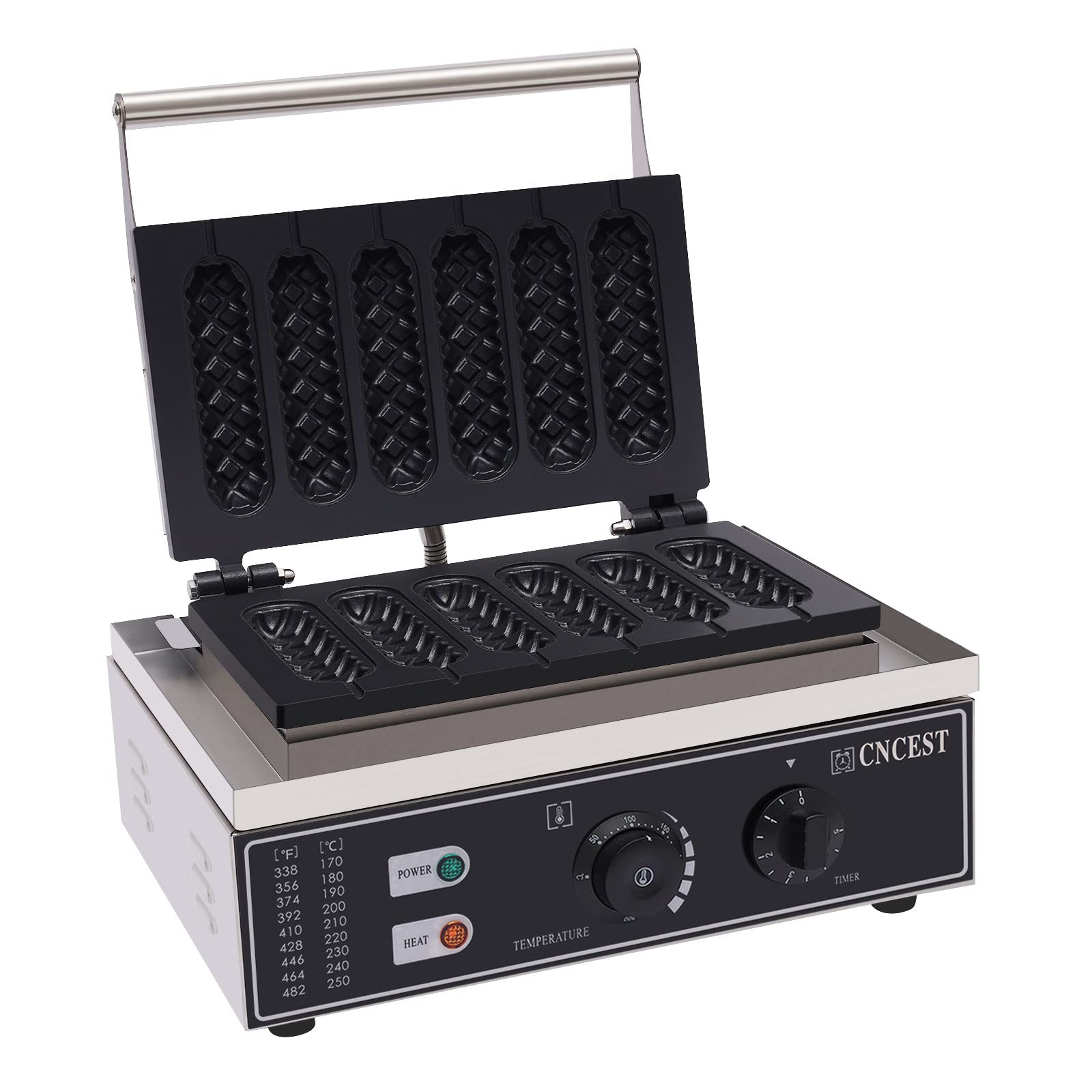 Commercial Hot Dog Waffle Maker - 6-Piece Non-Stick Lolly Hotdog Mold Set, 1500W Stainless Steel Electric Corn Dog & Sausage Waffle Machine (110V) - Perfect for Fairs, Carnivals, and Home Breakfast Cooking