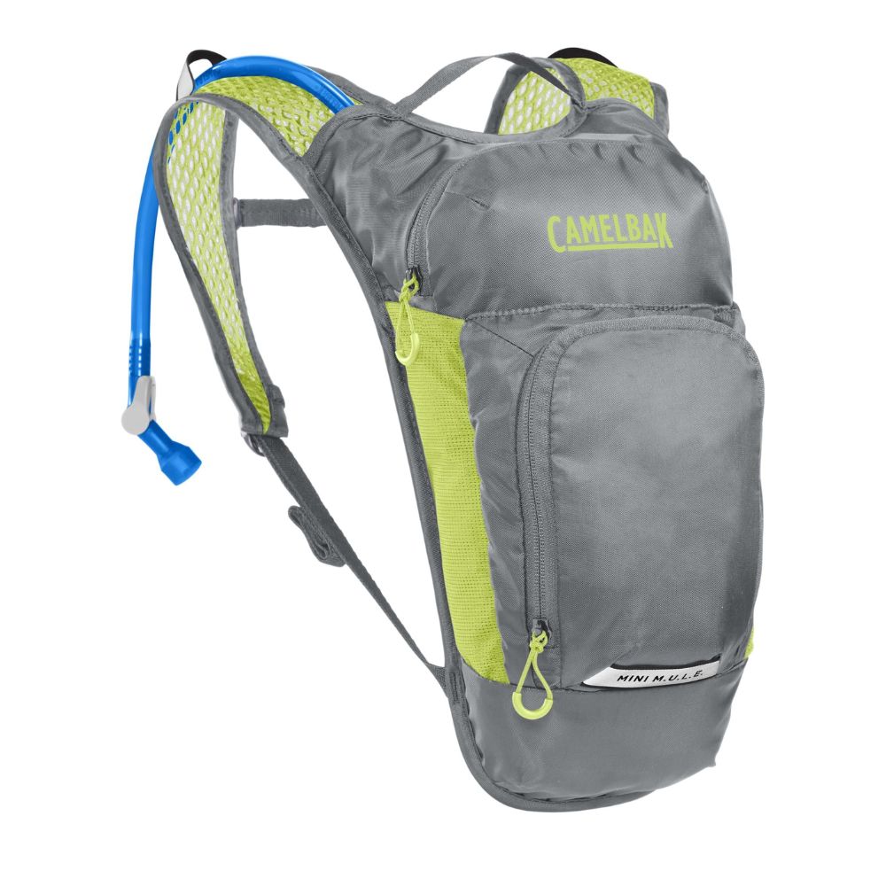 Camelbak Kids Mini M.U.L.E Hydration Backpack 1.5L - Lightweight Water Backpack for Hiking, Biking & Outdoor Adventures - Metal Grey/Green