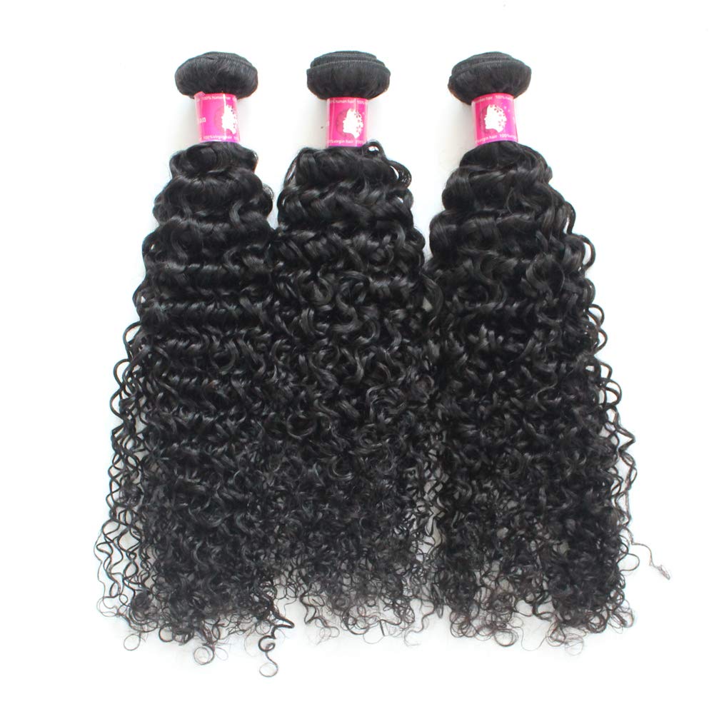 Premium Brazilian Jerry Curly Unprocessed Human Hair Bundles #1B Natural Black - 300g/Lot (10/12/14 Inch) Soft Weft for Weaving - Perfect for Natural Hairstyles, Extensions & Protective Styling